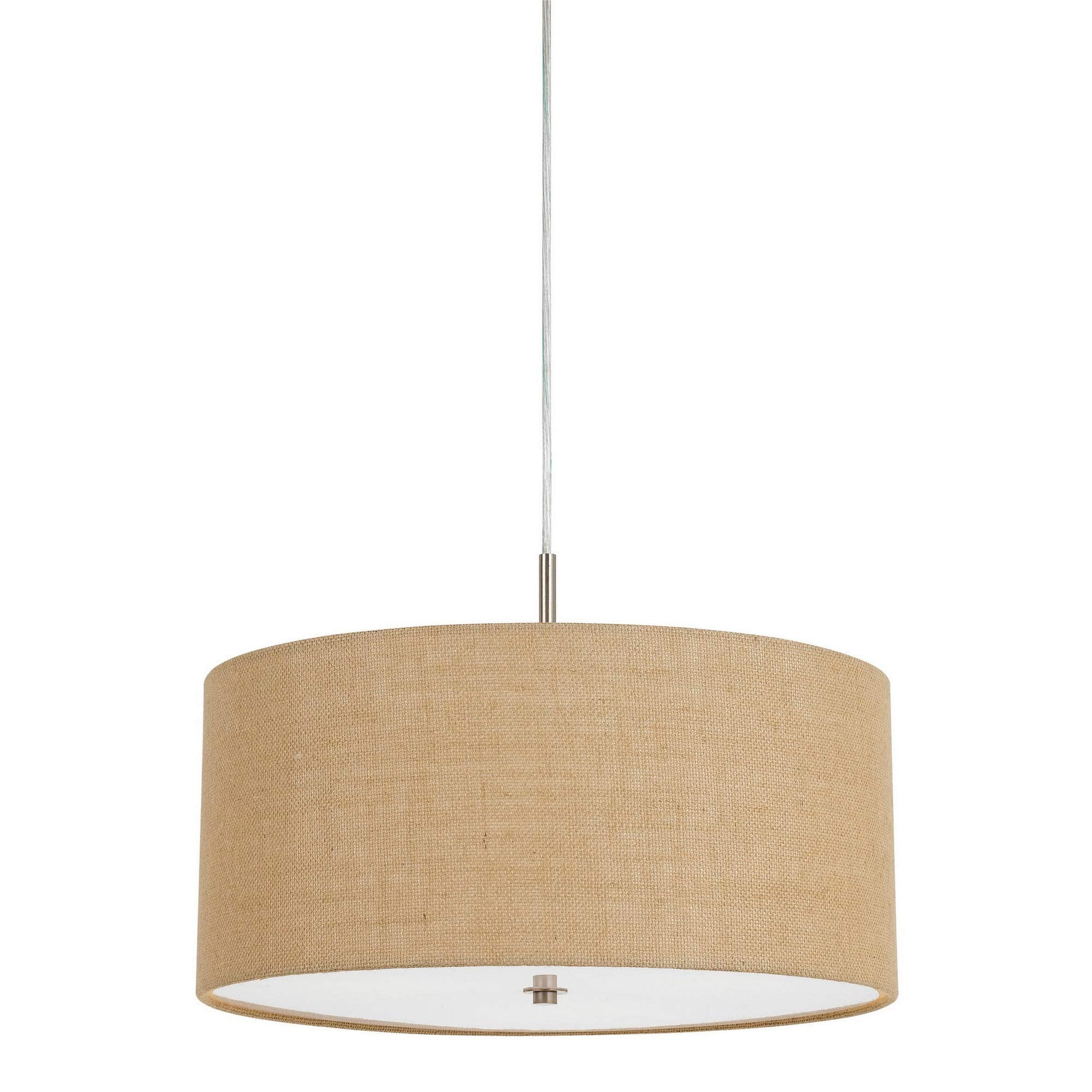 Benjara Metal Pendant Lighting With Fabric Circular Drum Shade And Cord, Beige