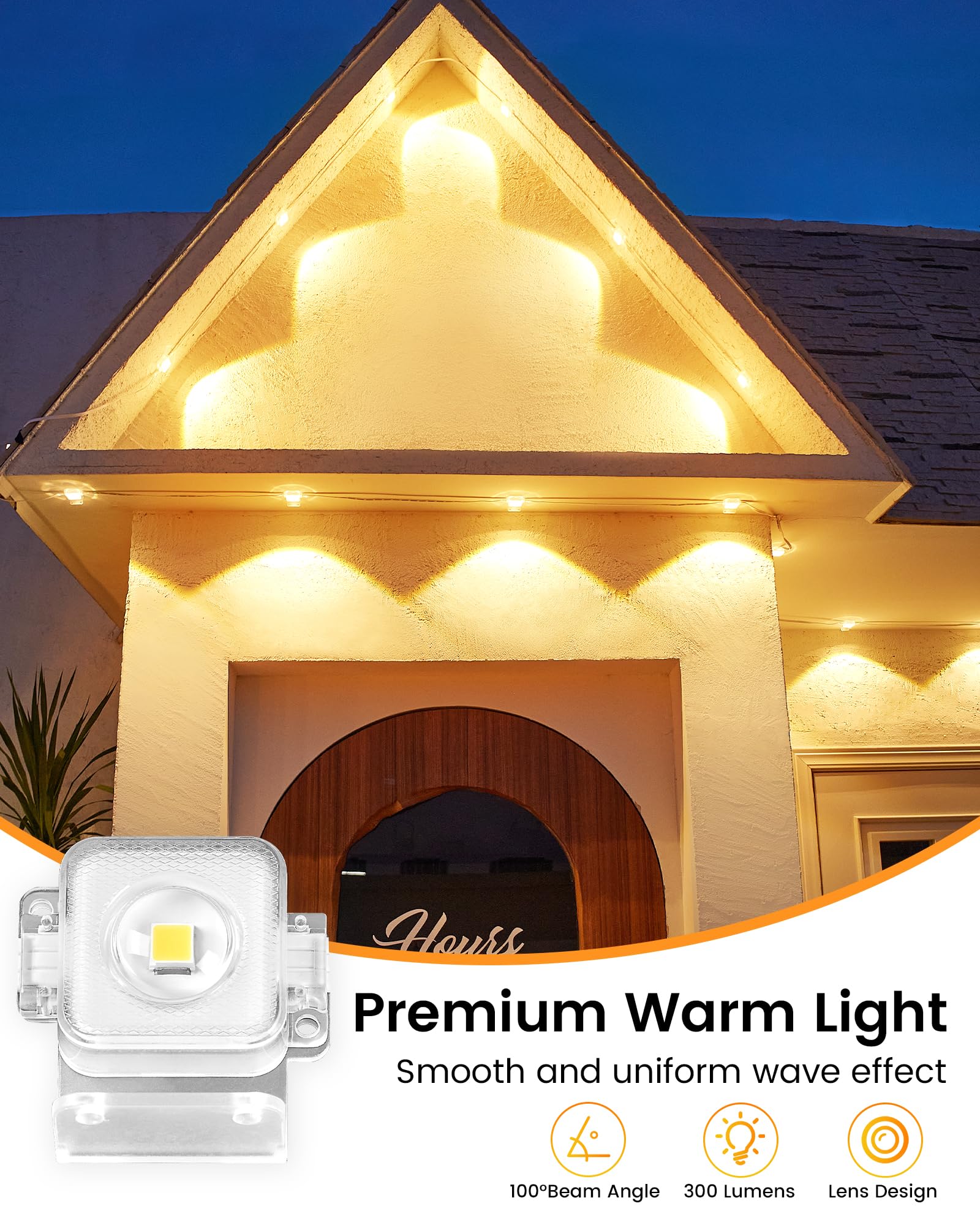 Thumok Solar Strip Lights, IP67 Waterproof, Smart RGB Eaves Lights, 32.8FT, Warm White, Outdoor Fence Decor