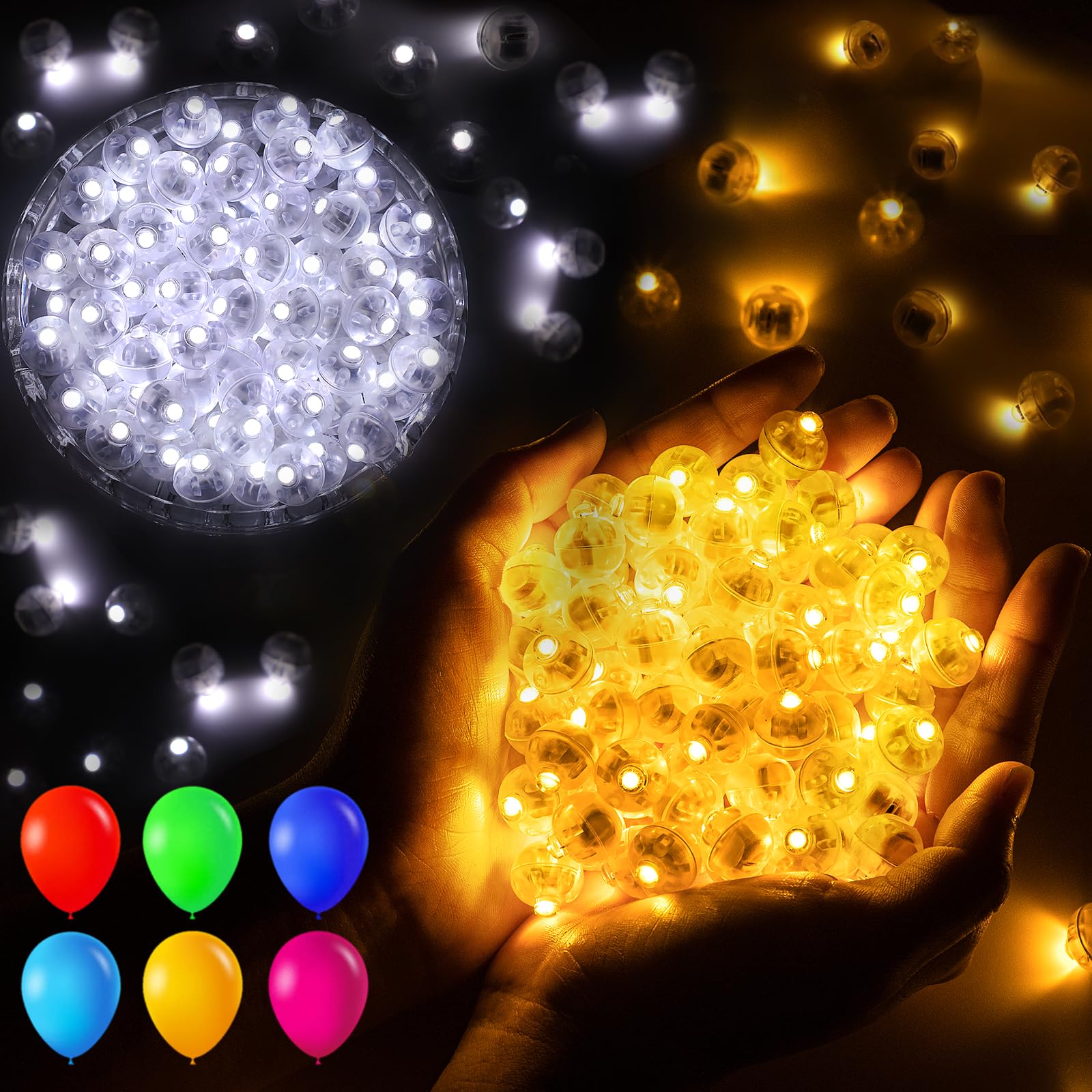 Chzk 200Pcs Balloon Lights Warm White&Cool White Mini Led Lights Round Long Standby Time Multicolor Ball Lamps Paper Lantern Bal