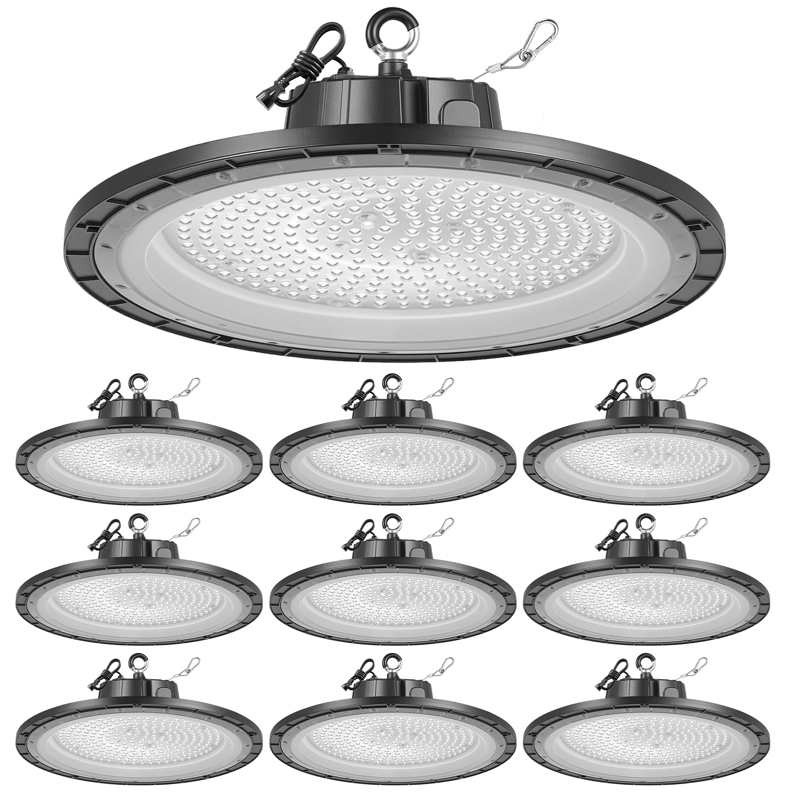 VEVOR 10 Pack LED High Bay Lights, 5000K 200W 30000LM Super Bright UFO LED Warehouse Shop Lights, IP65 Waterproof, 100-277V Wide