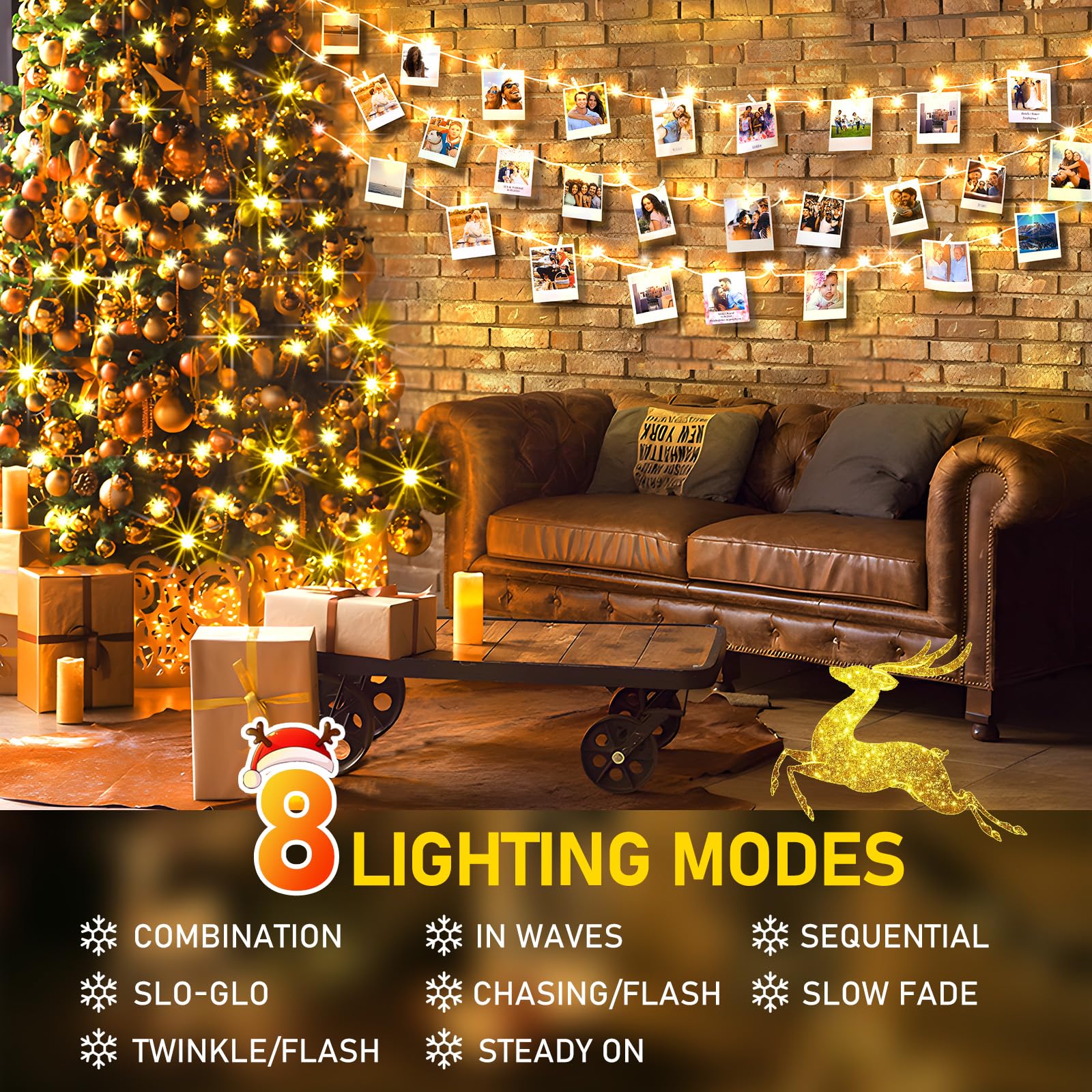 Sauirs 197Ft 500 Led Warm White Christmas String Lights, Waterproof, 8 Modes, Timer, Indoor/Outdoor