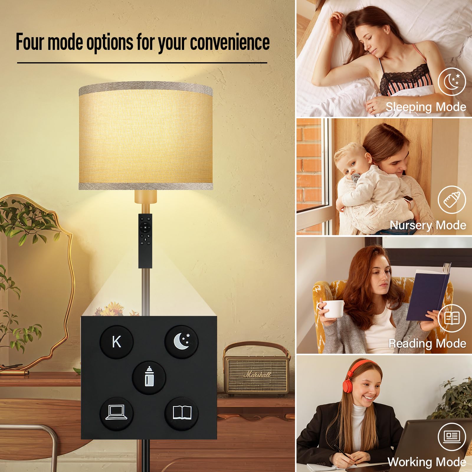 Bricosmocon Floor Lamp, Stepless Dimmable LED, 10W/1200LM, 2700K-6500K, Jute, Model B1186