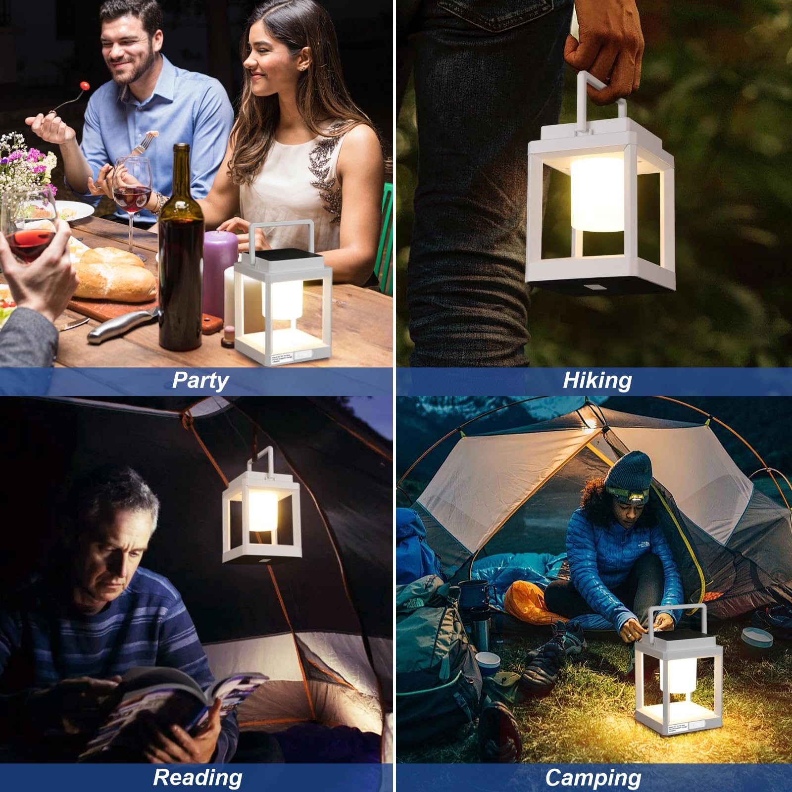 RIDALUX Solar Lantern - Portable Waterproof LED Light, Hanging Design, White, Rechargeable for Outdoor Use