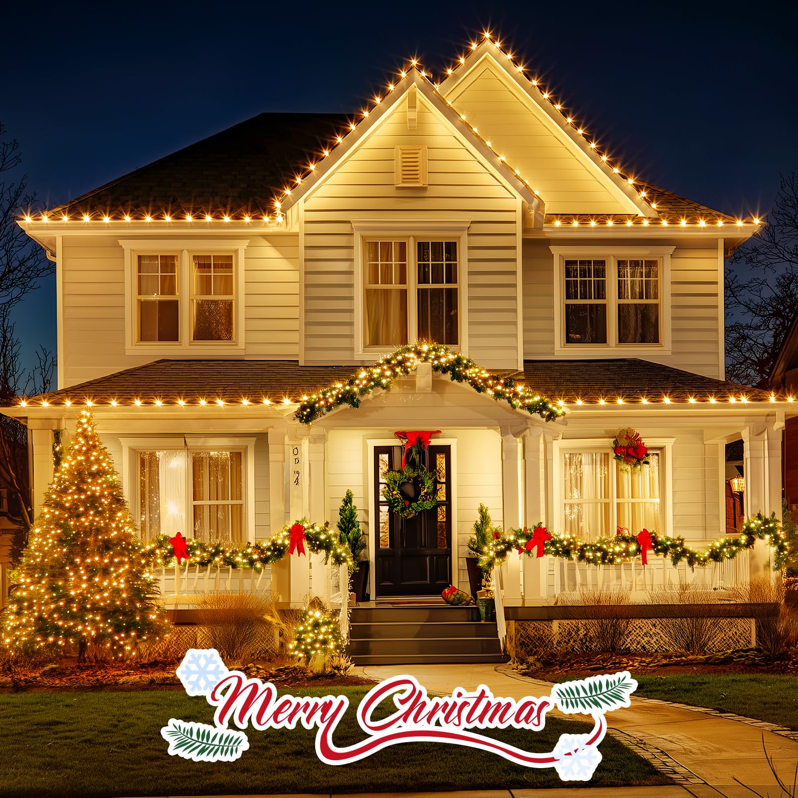 Minetom C9 Christmas String Lights, 50FT, Clear Bulbs, Green Wire, E17 Base, 50+2 Bulbs, Outdoor/Indoor Holiday Decoration