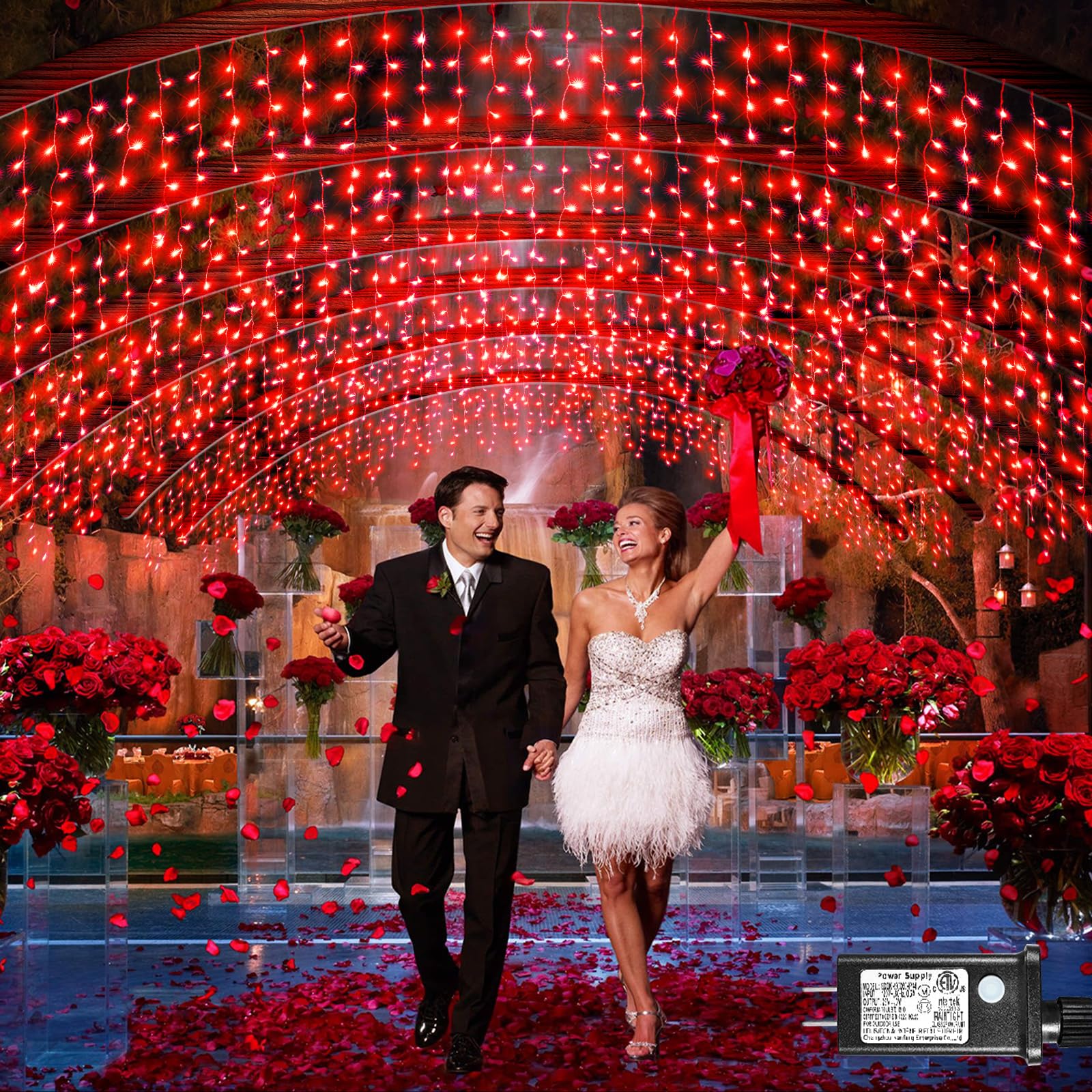 66ft Red Christmas Lights Outdoor, 640 LED Icicle Lights for Outside, Plug in Twinkle Lights Indoor with 120 Drops 8 Modes Timer