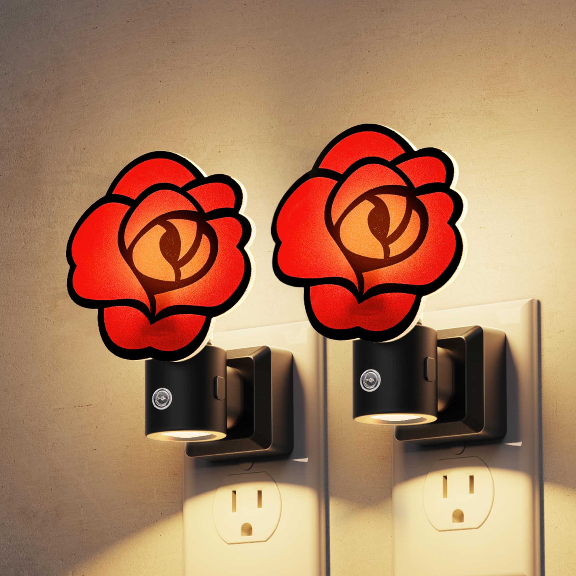 L LOHAS LED Night Lights Plug into Wall, Gothic Rose Night Light with Light Sensor, 0-100LM Dimmable Night Light, 1W 3000K Soft 