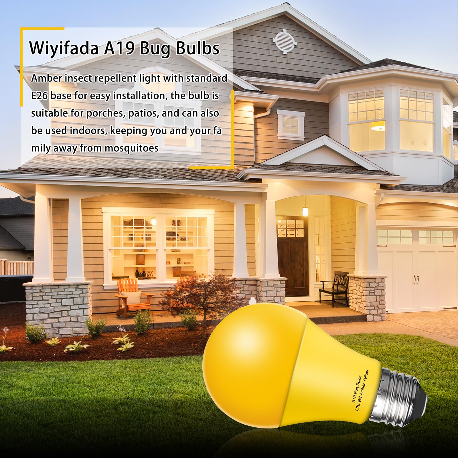 Wiyifada 9W Dimmable Amber Led Bug Light Bulbs - 4 Pack, Replace Up To 60W,