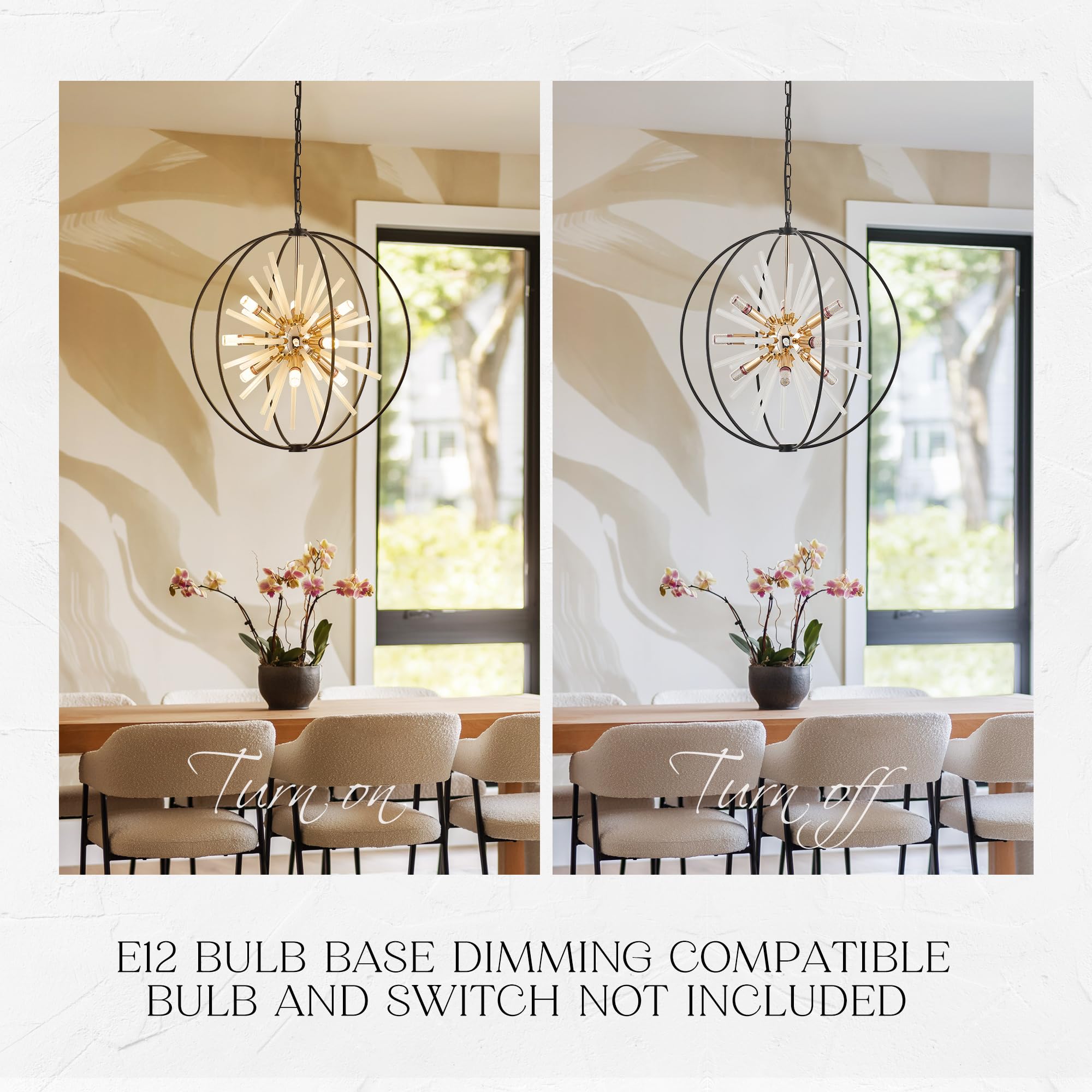 Tacdandm 23.6'' Black Gold 12-Light Globe Sputnik Chandelier Modern Adjustable Hanging Ceiling Glass Tube Pendant Light Fixture