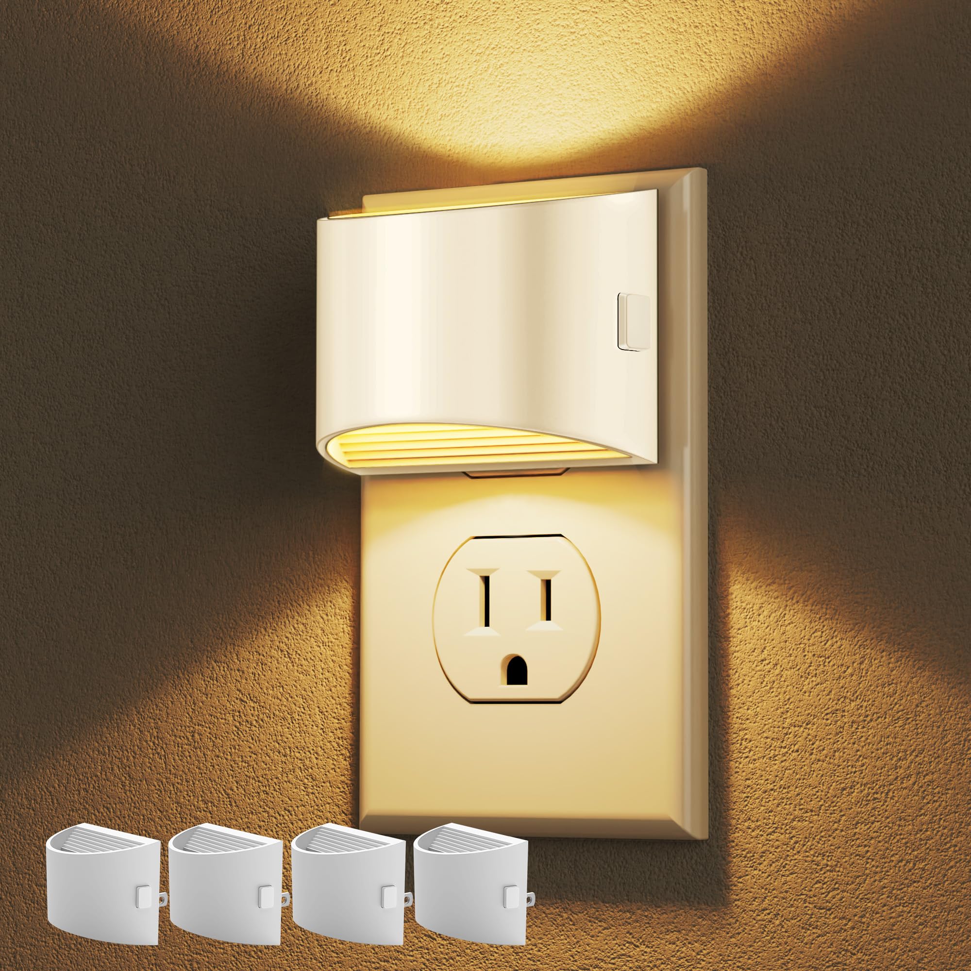 DORESshop LED Night Light[4 Pack]  Night Lights Plug into Wall  3 Level Brightness Adjustable Plug in Night Light  Dusk to Dawn Sensor Nightlights for For Mature Userss Bedroom Bathroom Hallway 3000K White Cover