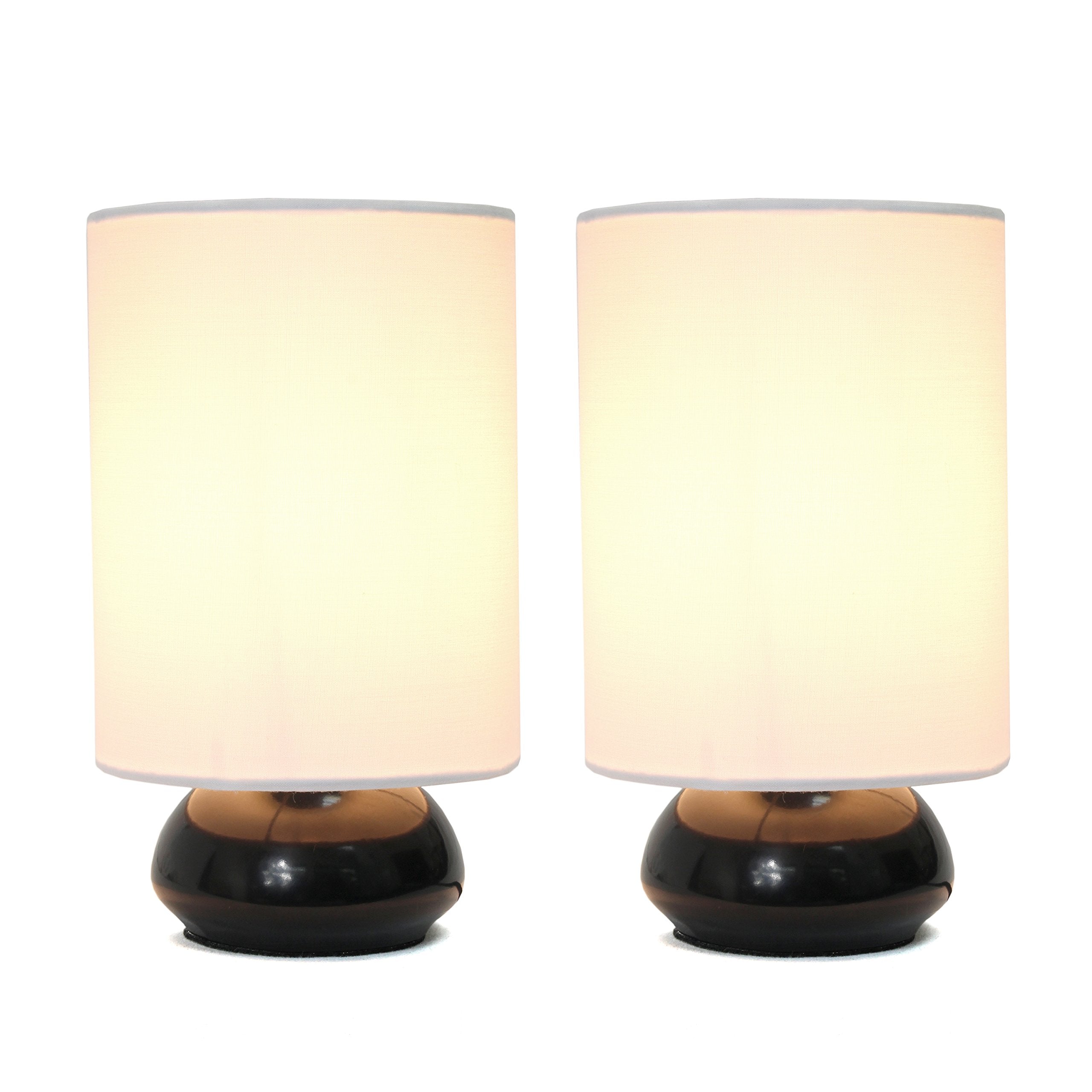 Simple Designs Lt2043-Blk-2Pk 9" Gemini 2 Pk Contemporary 4 Settings Touch Metal Mini Round Table Lamp Set W Fabric Shades For Décor,Nightstand,End Table,Bedroom,Living Room,Office,Foyer, Blk & Wht