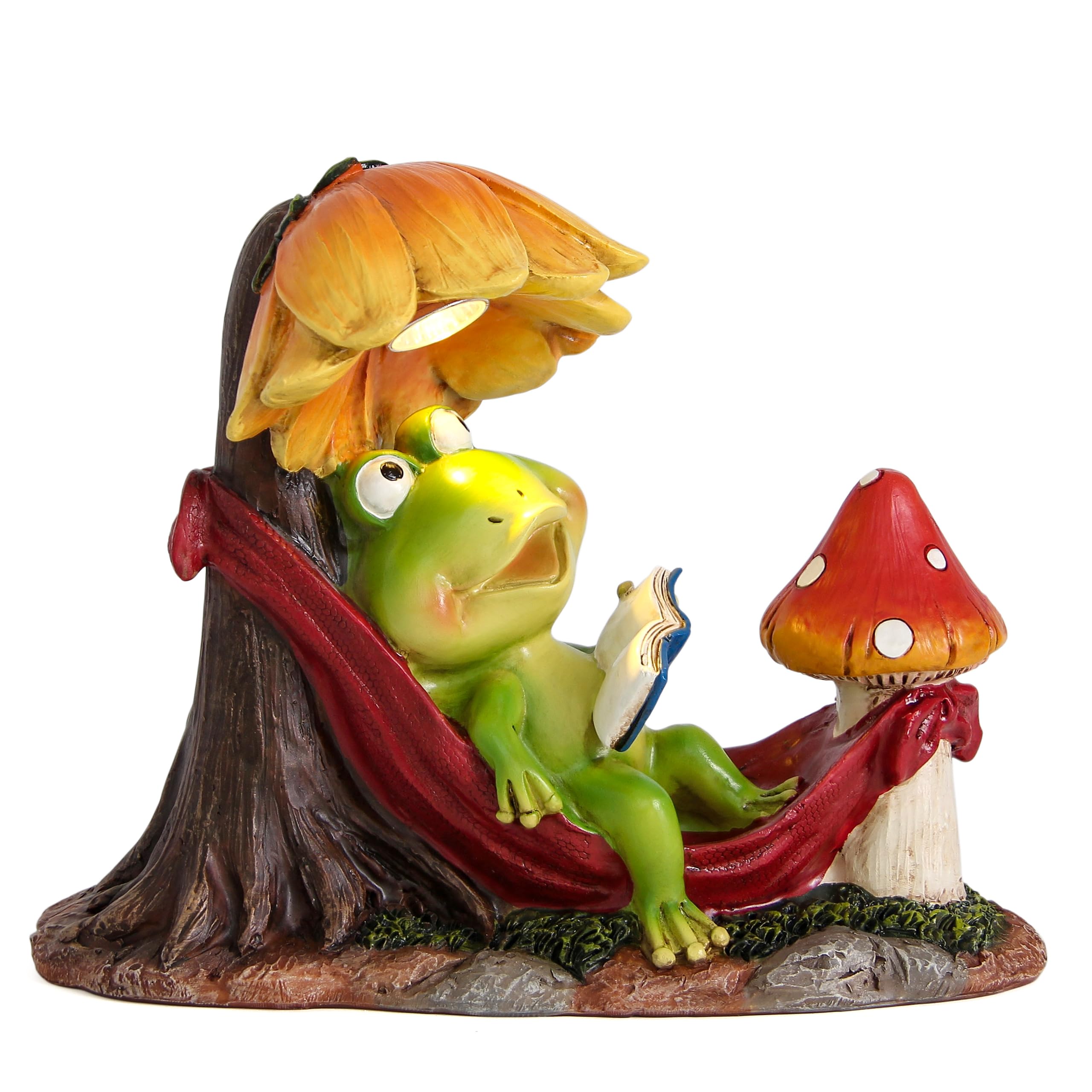 Leekung Solar Frog Garden Decor,Frog Statue With Solar Light For Outdoor Decorations,Reading Frog Figurine Garden Statues For Ou