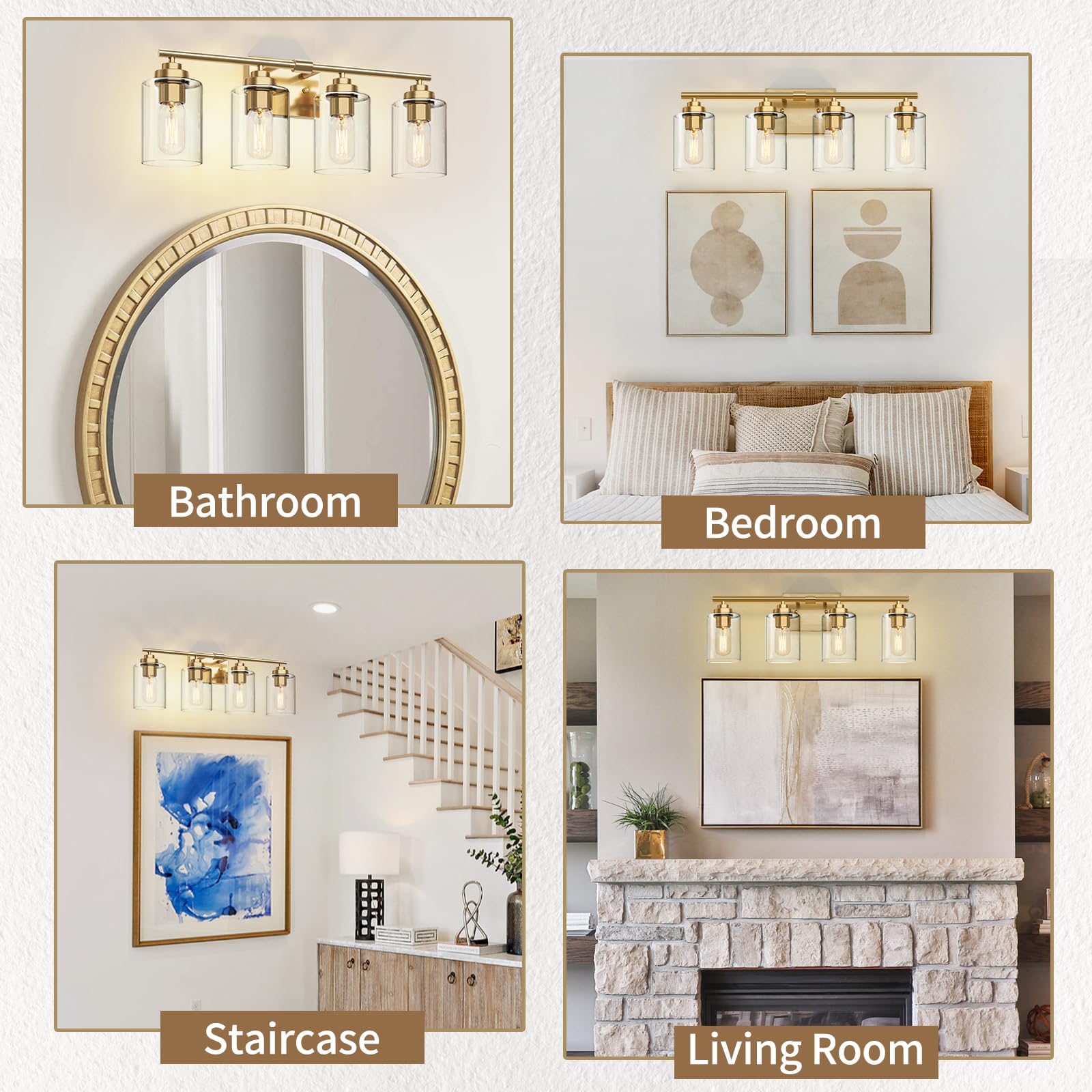 Bathroom Vanity Light Over Mirror,Vanity Light For Bathroom,Bathroom Light Fixture Wall Sconce Lighting For Bedroom,Living Room (Gold, 4-Light)
