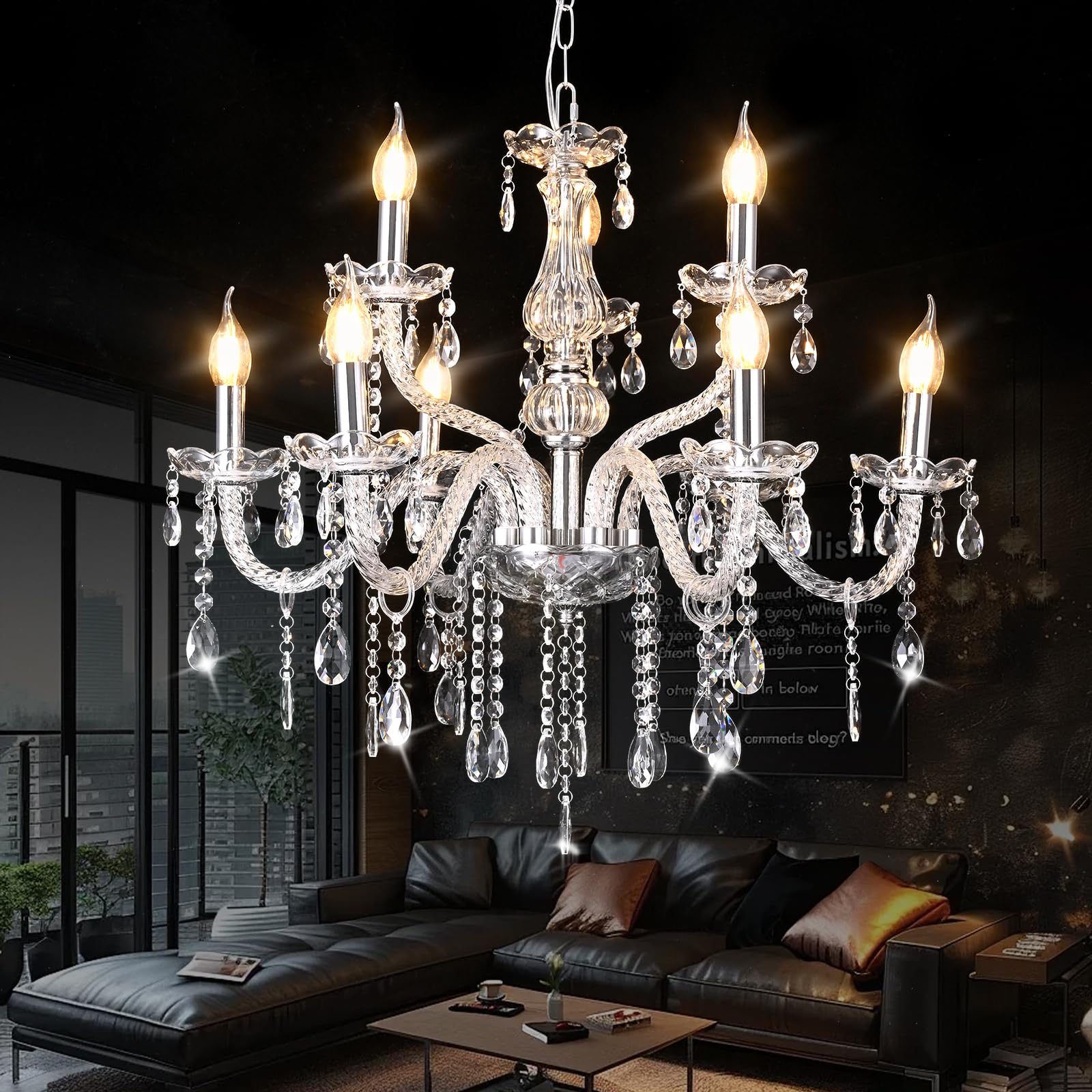 YYSHCHEN 9 Lights Clear Crystal Chandeliers Glass Chandelier for Dining Room Living Room Bedroom.