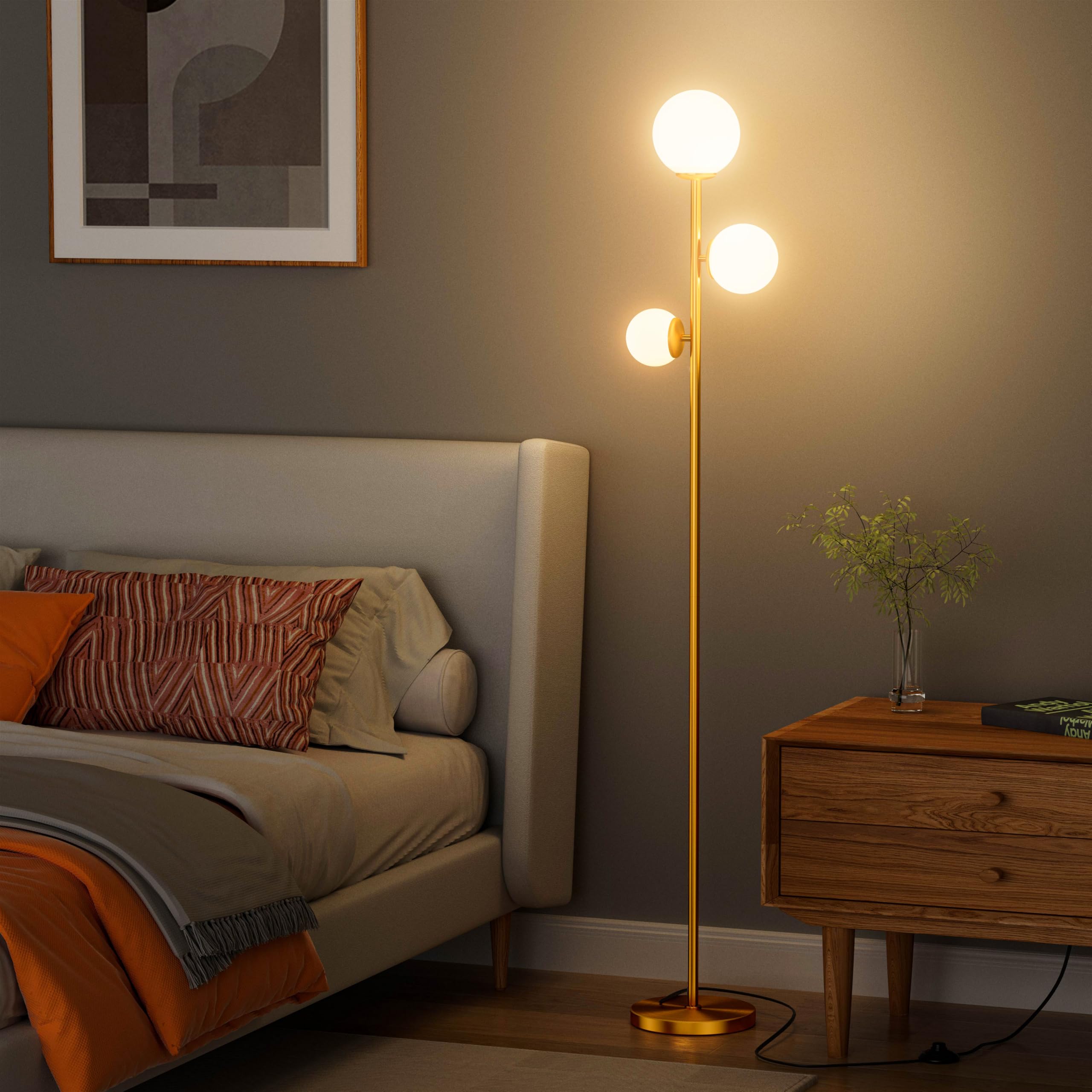 Nukanu Floor Lamp With 3 Frosted Glass Shades,Stangding Lamp Floor Lamps For Living Room Bedroom Office With 3 Led Bulbs,Tall La