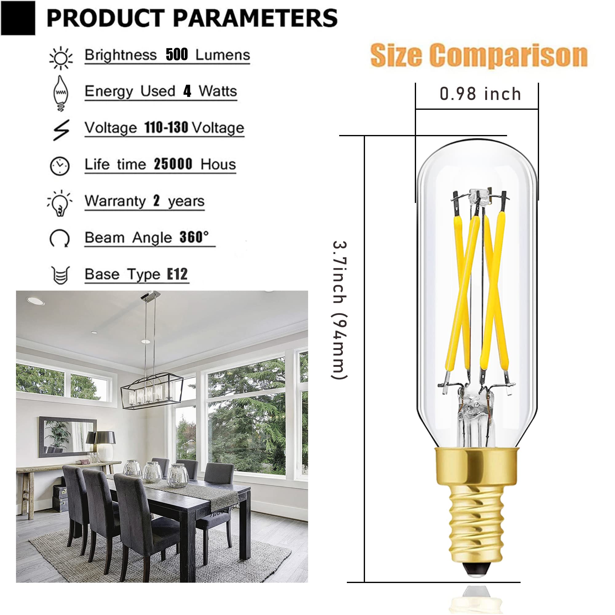 Leools E12 Led Bulb 4W Equivalent E12 Candelabra Bulb 40 Watt Daylight White 4000K Ac120V 500Lm Dimmable T6 T6.5 B11 Mini Edison