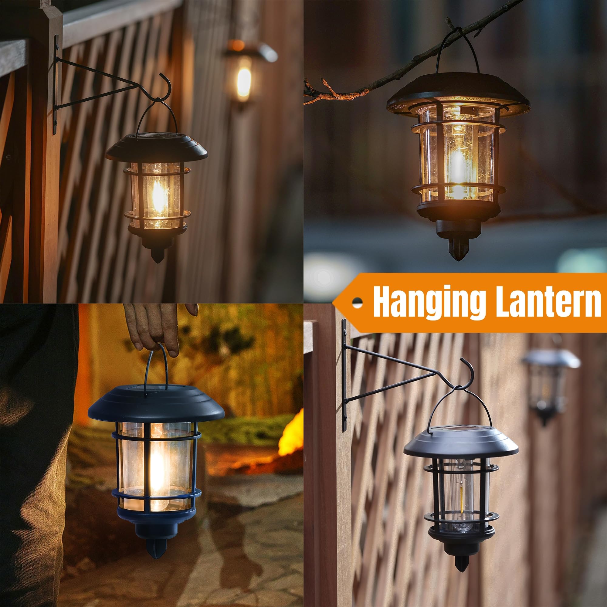 Dynaming 6 Pack Dual Use Solar Path Lights Outdoor, Hanging Lantern Solar Garden Lights With Edison Bulb, Landscape Lighting, Wa