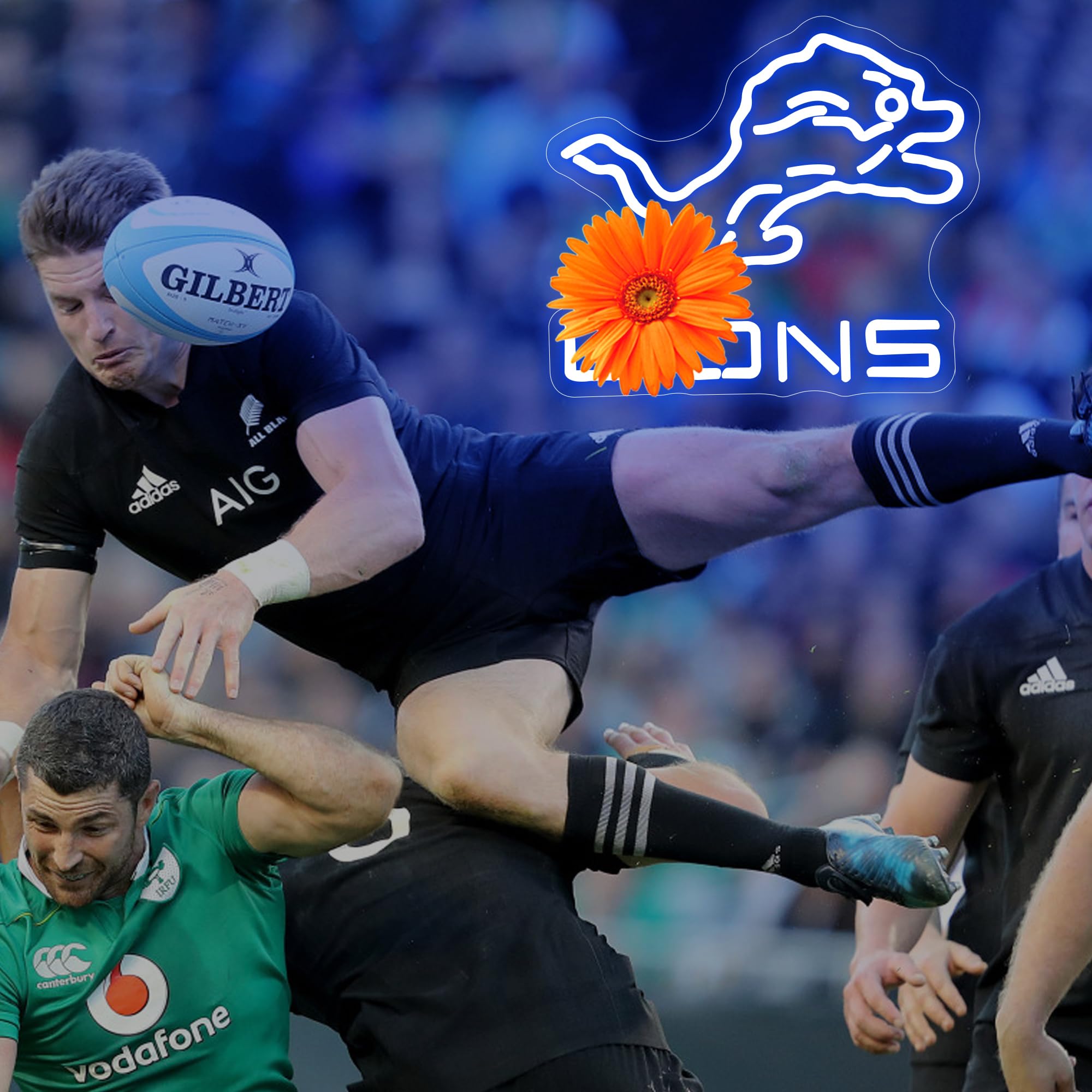 Ftmggdg Lions Neon Football Sign - Led Sports Decor Light For Man Cave, Bedroom, Club, 14.6X12.