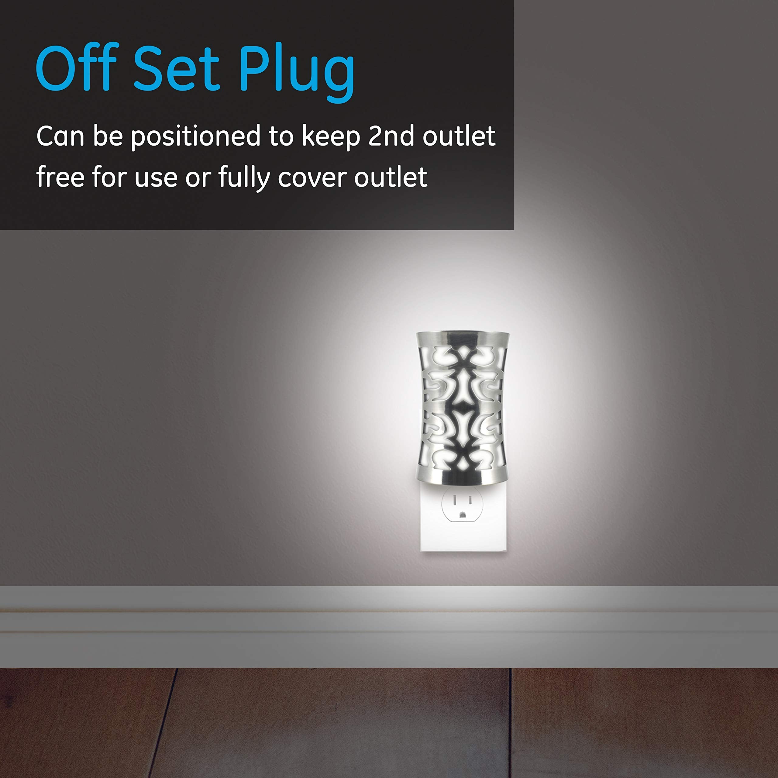 GE Coverlite LED Night Light, Dusk-to-Dawn Sensor, 1 Pack, Brushed Nickel, Model 11544, Energy-Efficient for Hallways, Kitchens, and More