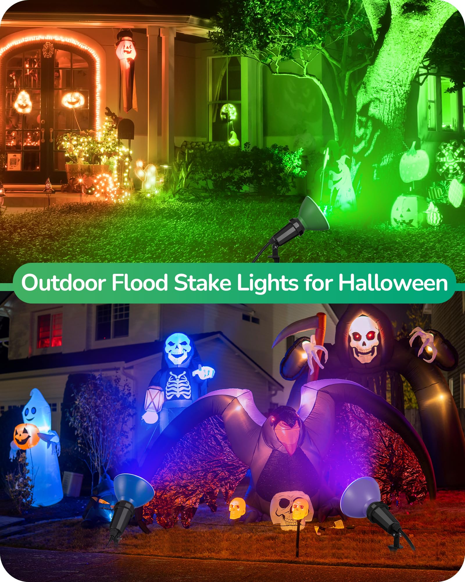 EDISHINE Outdoor Spotlights with 6FT Cord, Weatherproof, E26 Base, Black, Model HGSL11A, 2 Pack