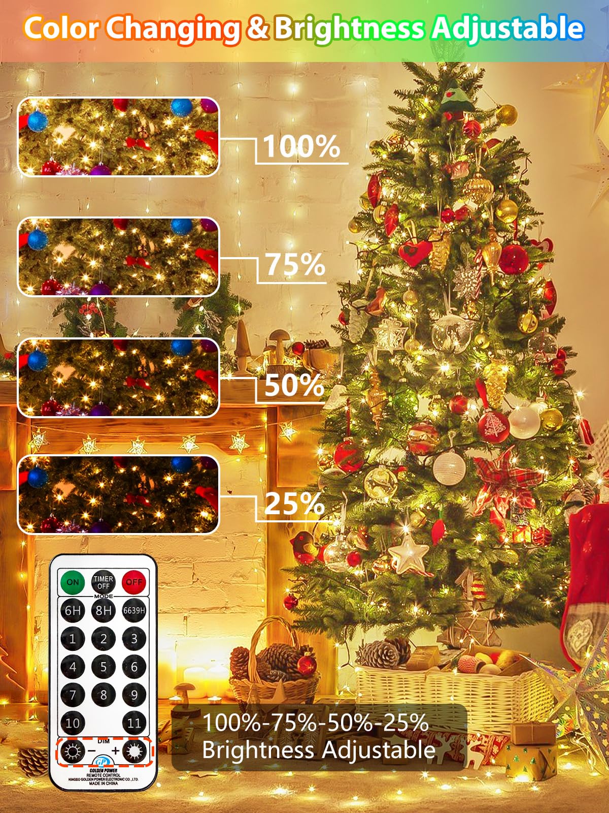 300 Led 99 Ft Color Changing Christmas Lights With Remote And Timer  Fairy String Lights With 11 Lighting Modes & Memory Function Waterproof For Xmas Tree Holiday Party Decor(Warm White & Multicolor)