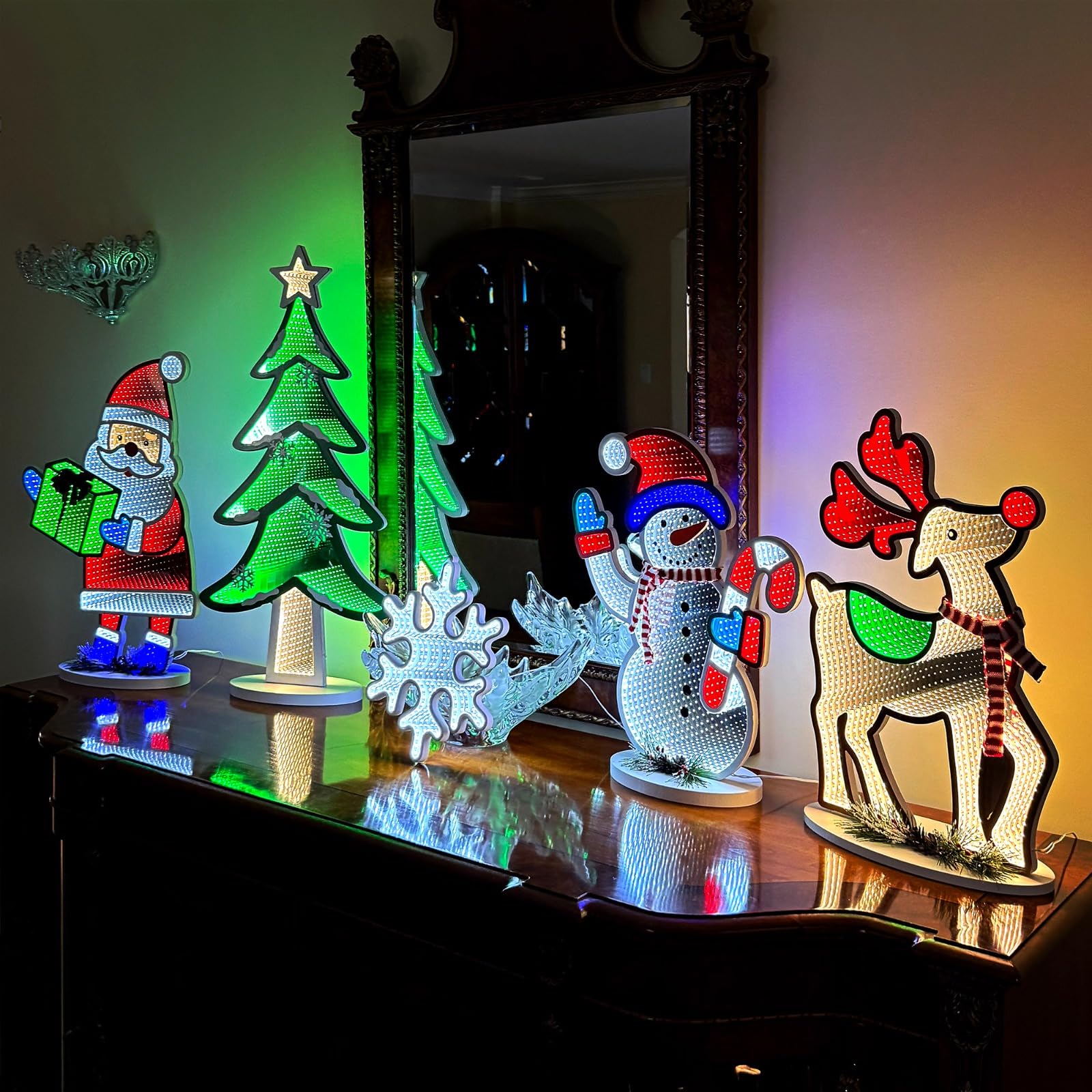 Elumina Decor Snowman Infinity Mirror Light - LED Christmas Decoration - 16in x 20in - Acrylic, USB-Powered, Indoor Holiday Decor