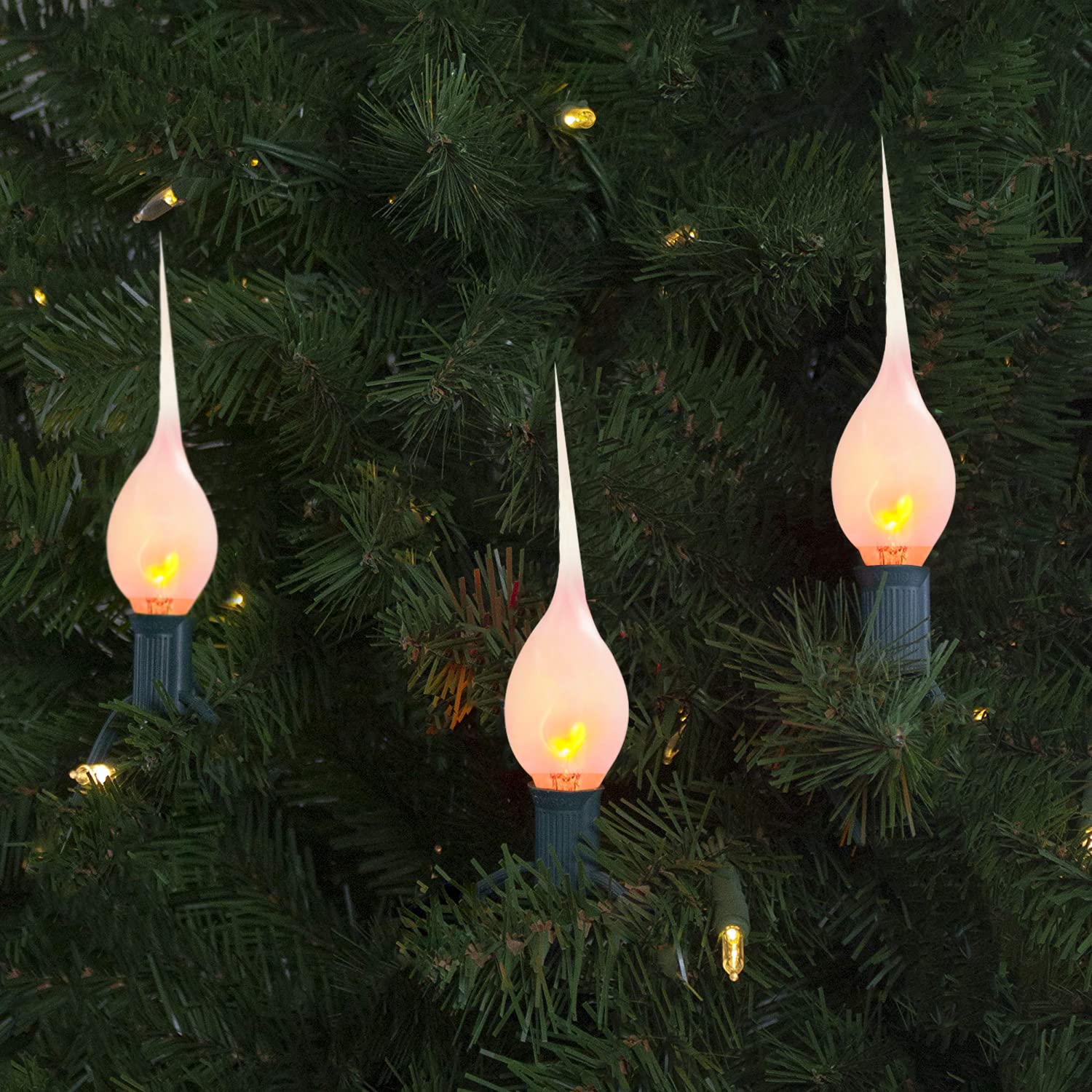 Abeja Flicker Flame Light Bulbs - Silicone Dipped Candle Light Bulbs, 1W, E12 Base, 12 Pack, Country Style, C7 120V