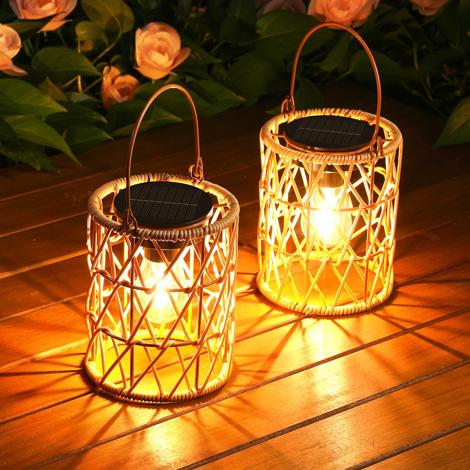 KOOPER Solar Lantern Outdoor Lights  2 Pack Bright Hanging Solar Lanterns Outdoor Waterproof with Handle  Decoration Rattan Lanterns for Outside Hanging Garden Patio Yard Porch Trees Lawn Pathway Gift
