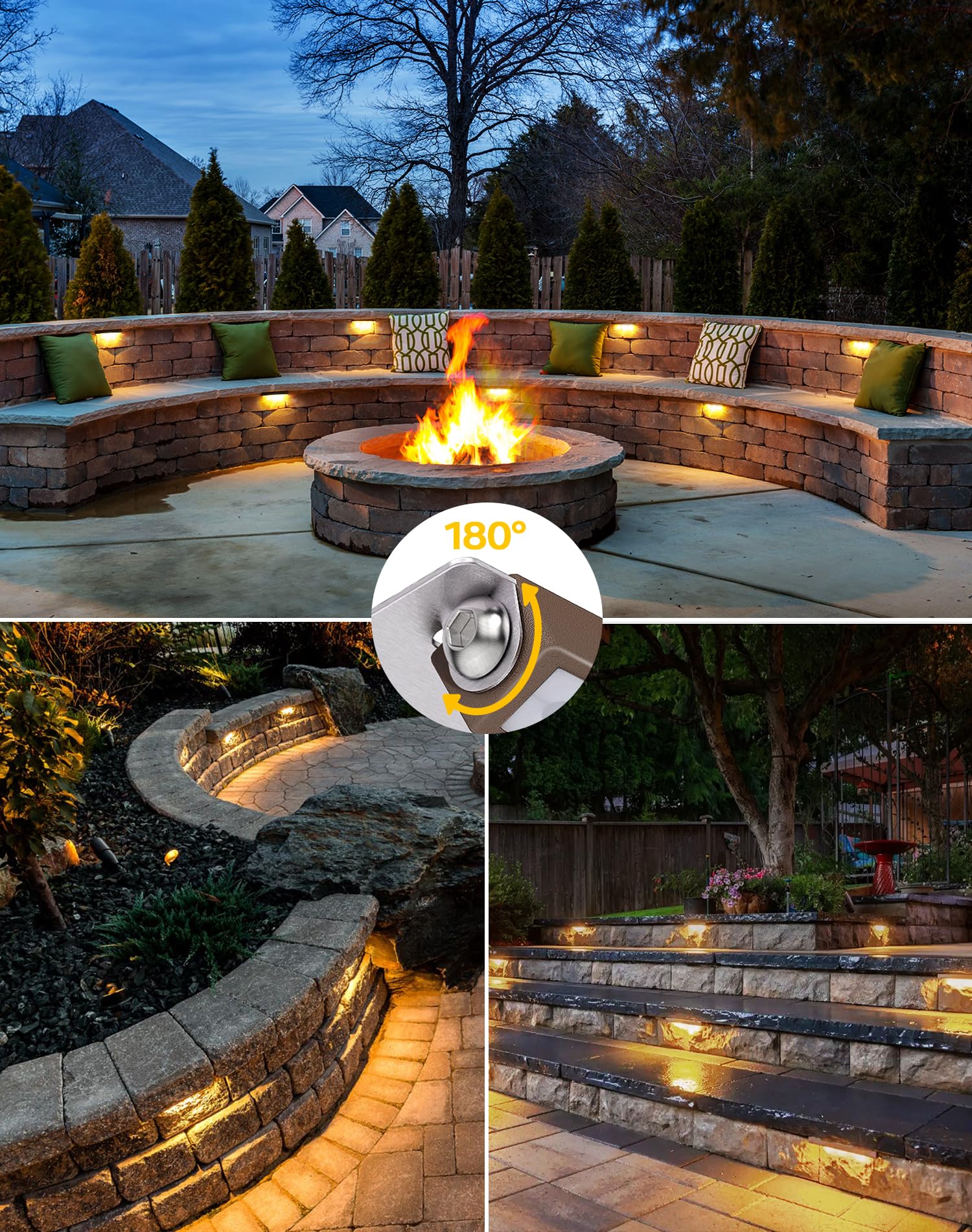 KIALUSH 10 Pack 7" Brown Landscape Lighting, 2.5W Step Lights, IP67 Waterproof, 12V-36V AC/DC, Model PFS-1002