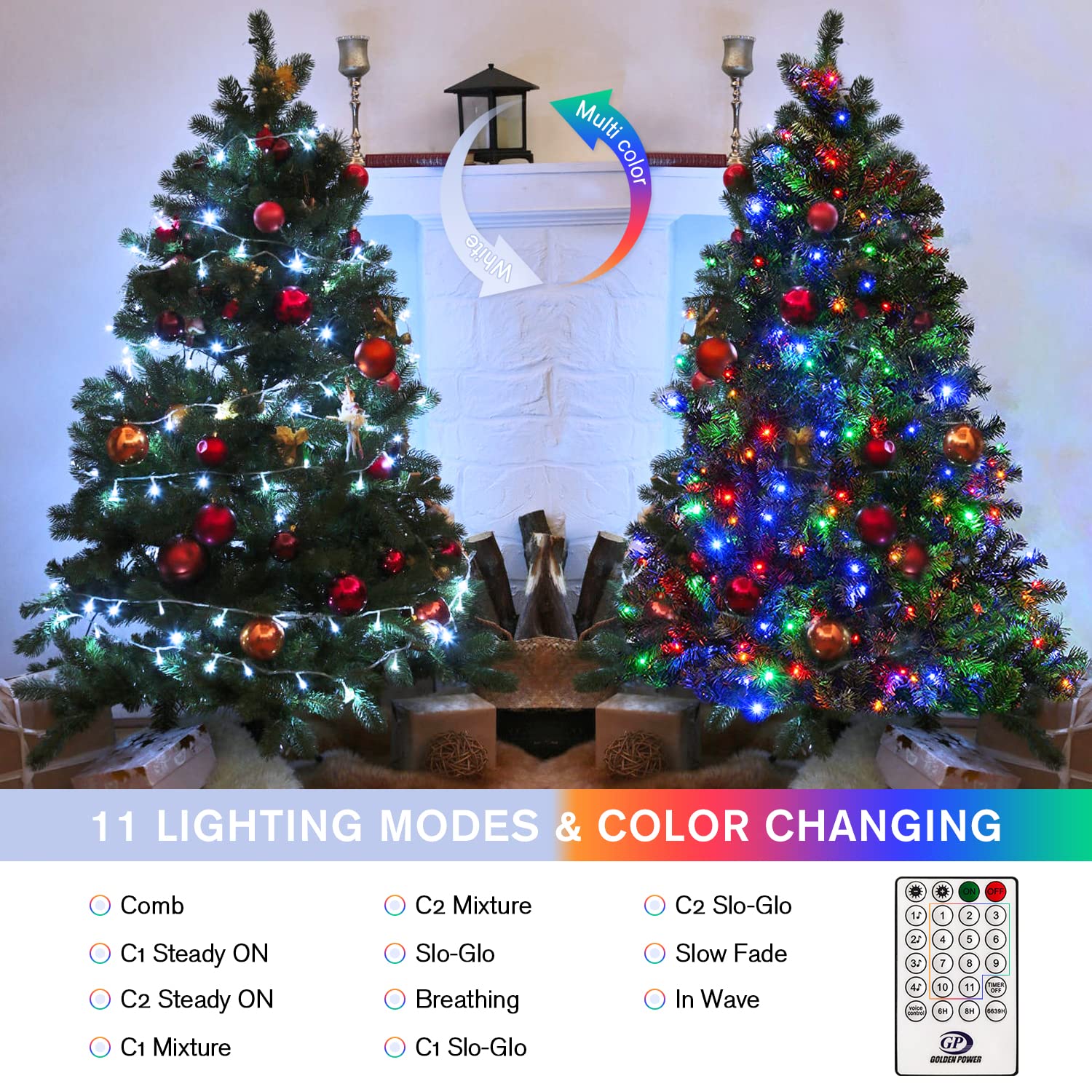 Jmexsuss 100 Led Cool White & Multicolor Christmas Lights Indoor, 11 Modes Color Changing String Lights Plug In With Remote, 33F