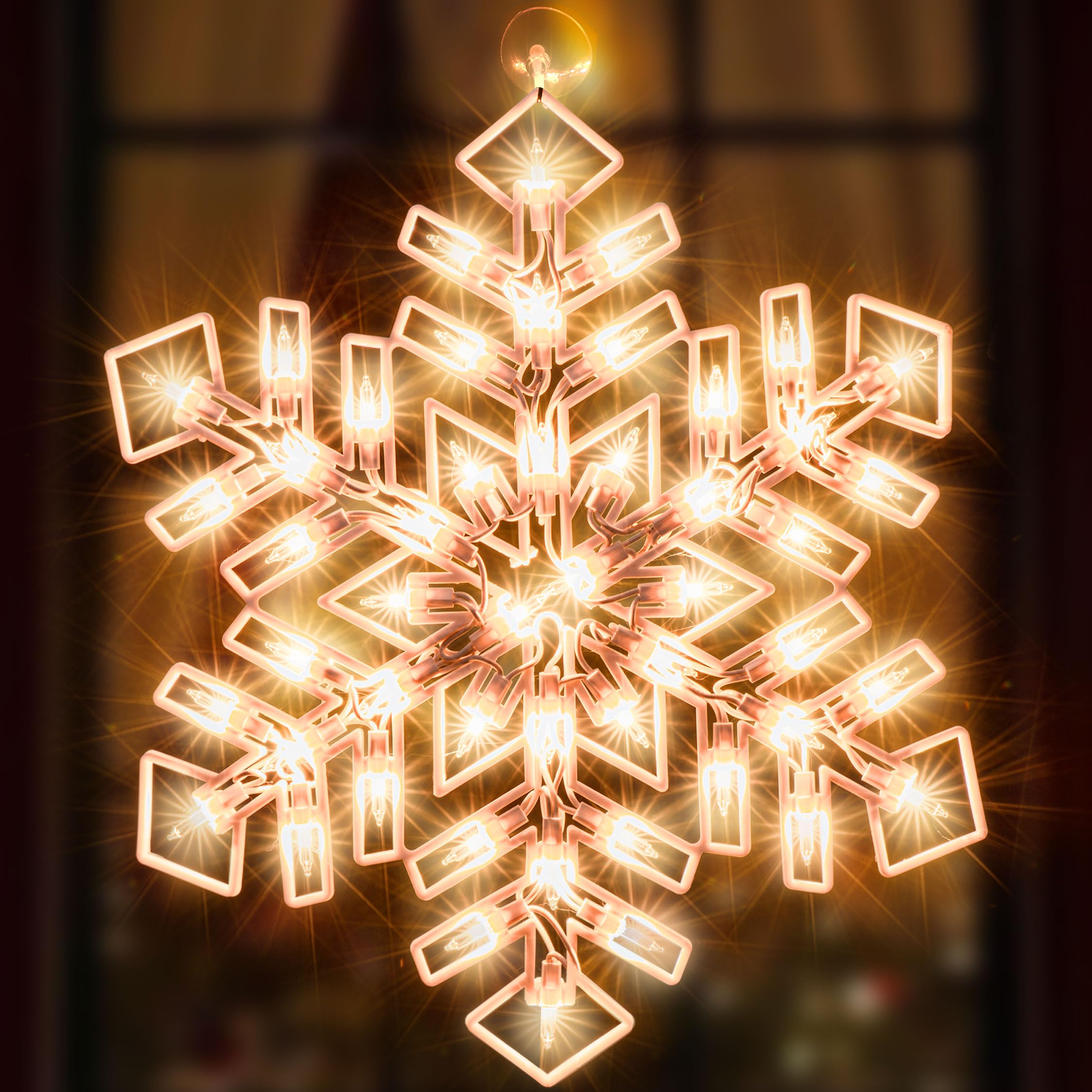JUSTPRO Christmas Window Silhouette Lights, Lighted Snowfalke Double Sided Decorations with 50 Count Incandescent Mini Light for Holiday Indoor Wall Door Glass Decor