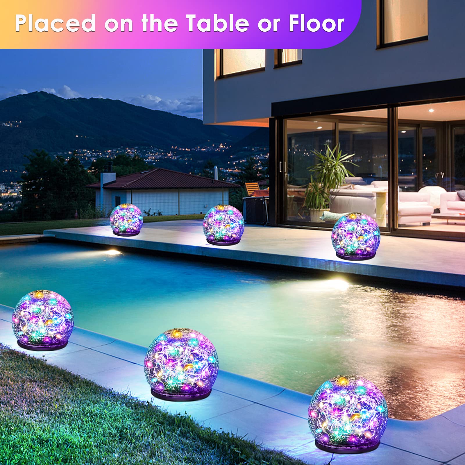 Keevvon Solar Garden Lights, 2 Pack 80 Led Colored Cracked Glass Solar Lights Outdoor Decorative, Upgraded Waterproof Multicolor Ball Lights For Yard Pathway Patio Christmas Outside Decor, 4.73&quot;