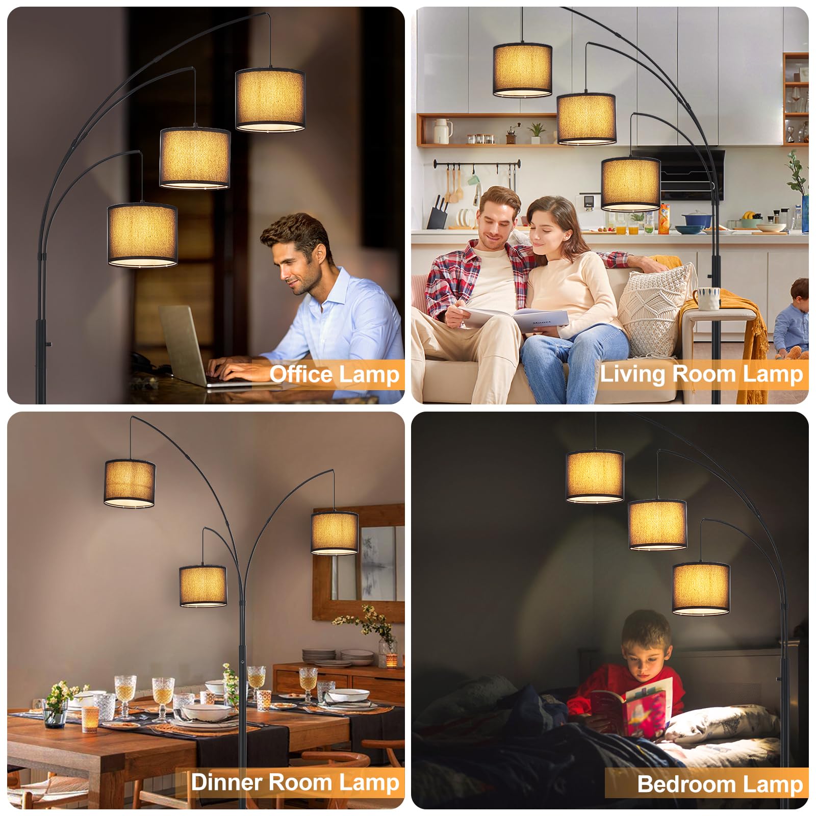 Dllt Modern Floor Lamp For Room: 3-Light Black Tree Dimmable Floor Lamps With Black Shades For Living Room - Arc Standing Lamp F