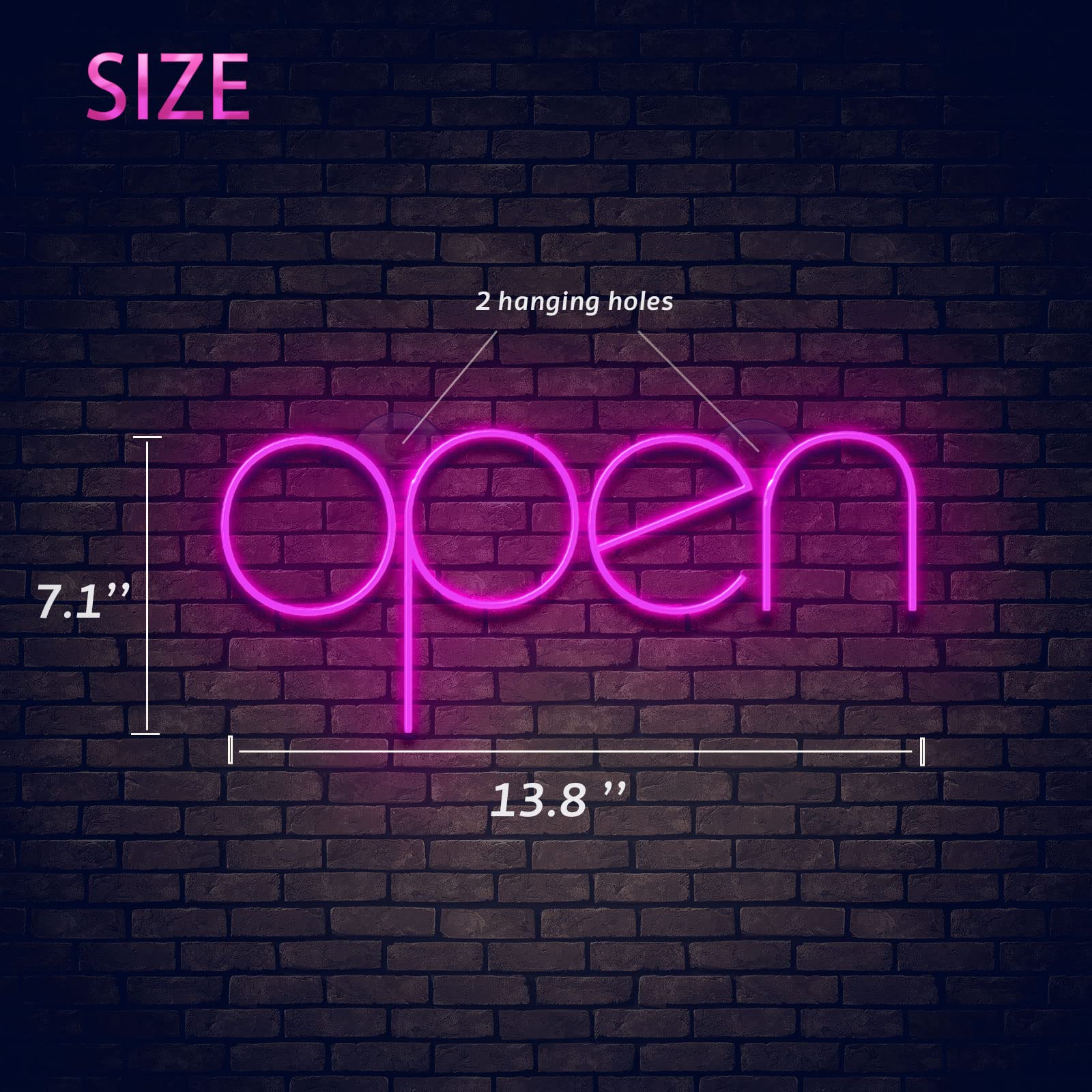 StarryMine LED Neon Open Sign, Pink, 13.8inx7.1in, USB or Battery Powered, Ideal for Business, Party, Bar, Salon, Wall Decor