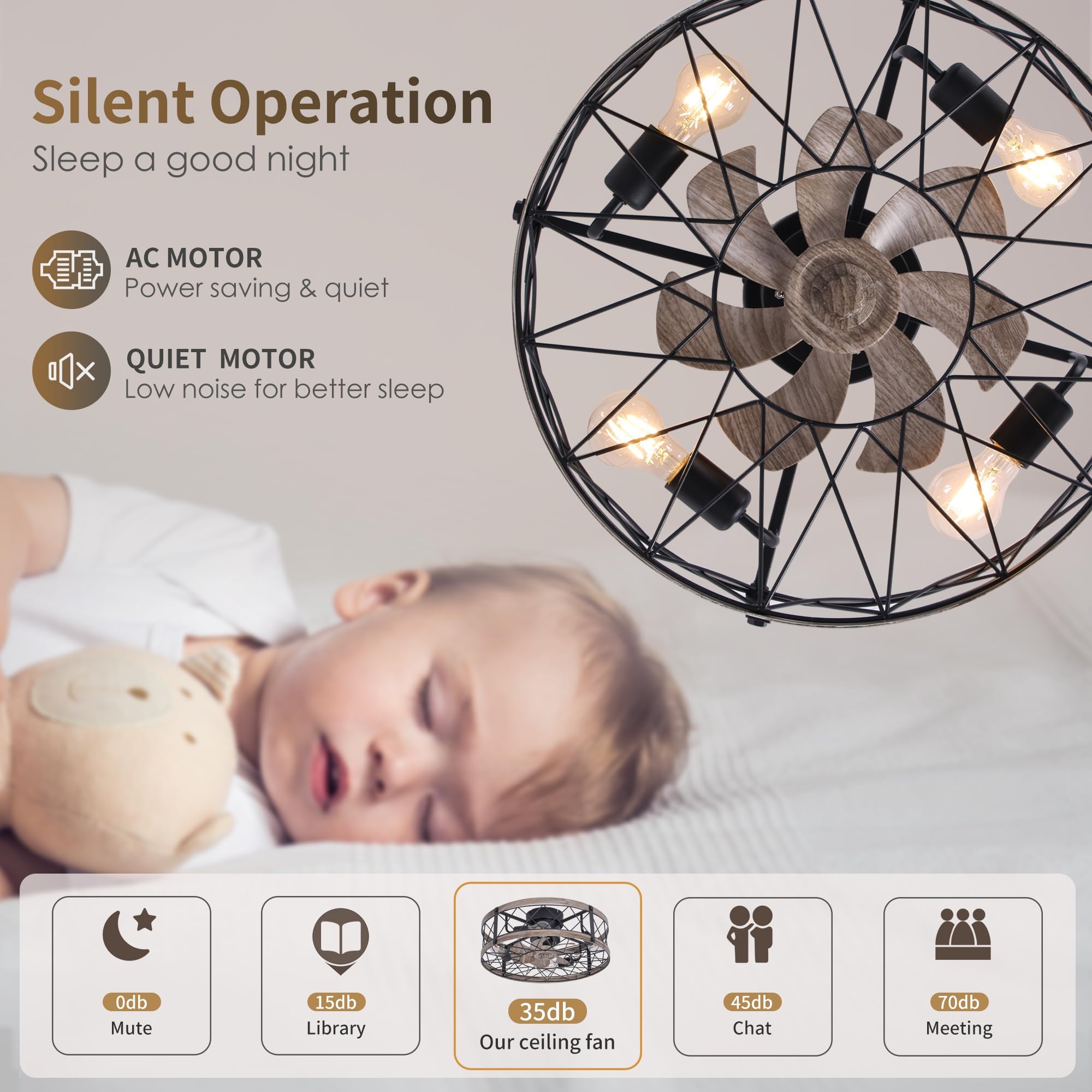 Redstar Retro-White Small Ceiling-Fan With Light Remote Control, Low Profile Ceiling Fan With Light, Ceiling Fans With Lights Fl