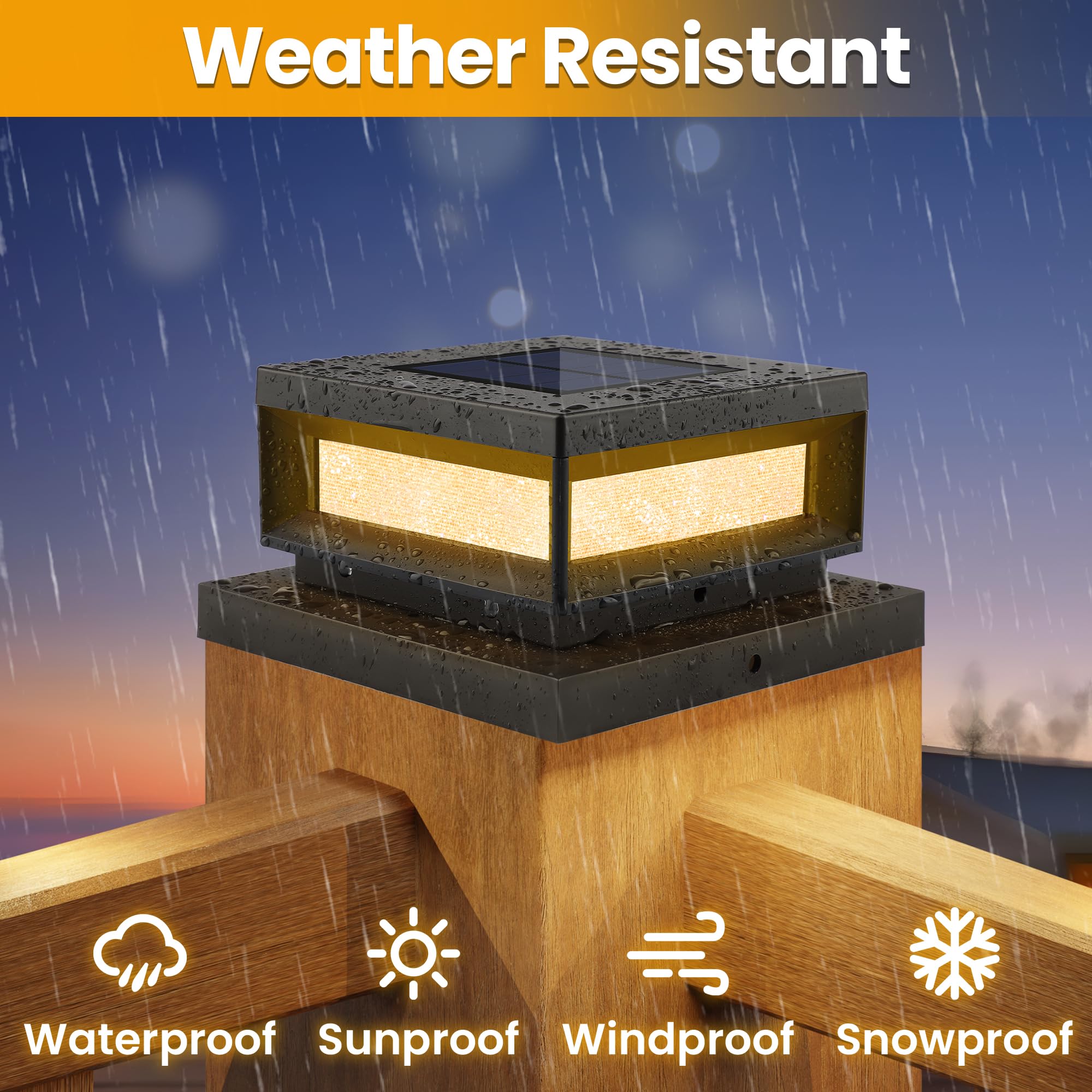 Mlambert 8 Pack Solar Post Cap Lights Outdoor  Waterproof Deck Fence Post Light For 4X4 Wood/Vinyl Posts  6X6 Wooden Posts  Cool/Warm Lighting  Black