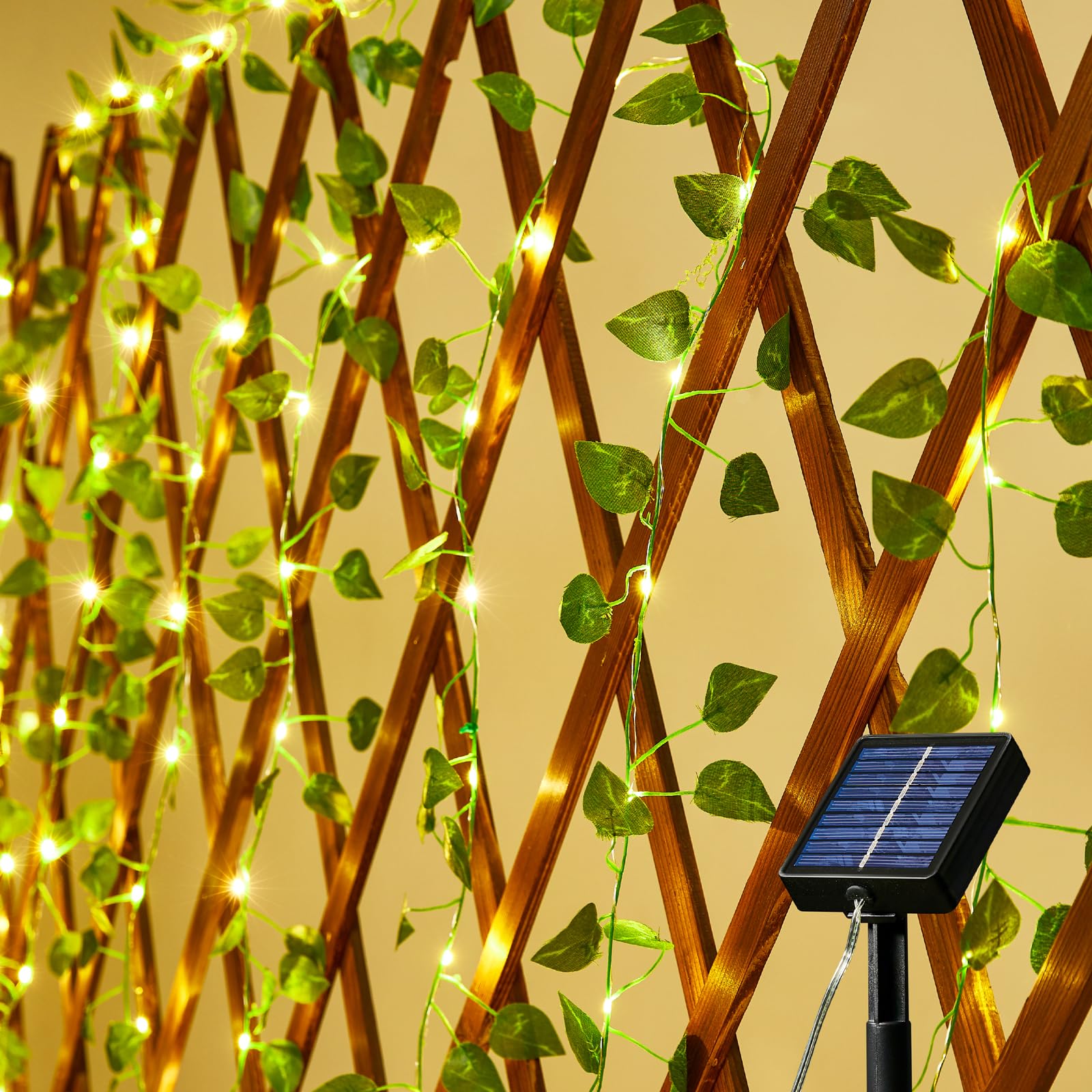 KAiSnova Solar String Lights, 33FT 100LED Warm White, Waterproof Fairy Lights, Pothos-33FT, Model: Nov-solarleaf