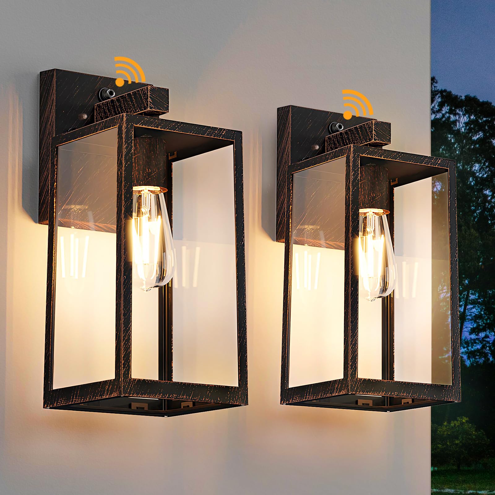 SHINE HAI Dusk to Dawn Outdoor Wall Lantern, Waterproof Sconce Light Fixture, E26 Base, Oil-Rubbed Bronze, 2-Pack, X-Large