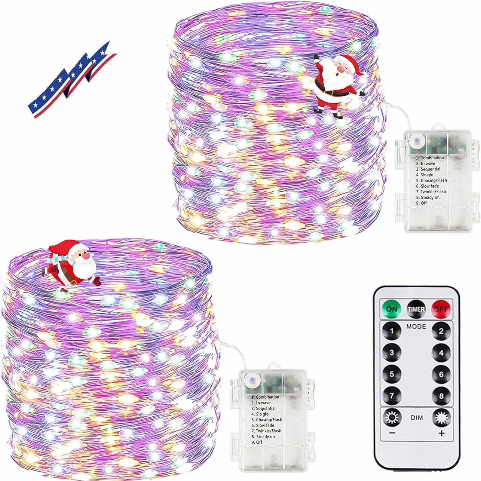 2Pack 132Ft 400LED Battery Operated Fairy Lights with Remote, Waterproof Battery Christmas String Lights with Timer, Twinkle Lights for Bedroom Christmas Decorations (Multicolor)