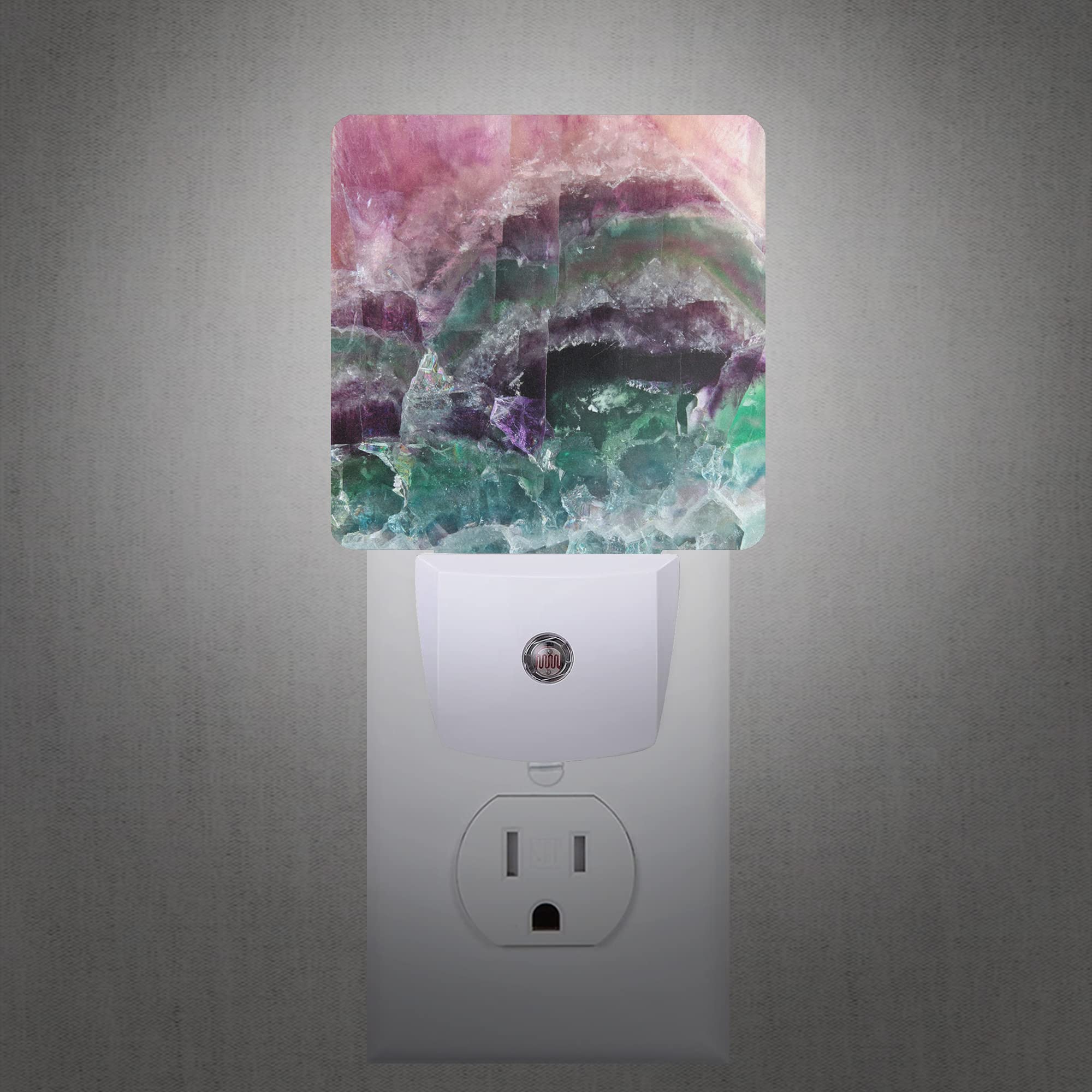 Smoaffly Color Pink Fluorite Crystal Stone Night Light Plug-in LED Nightlights Auto Sensor Night Lamp Dusk-to-Dawn Lamp Home Dec