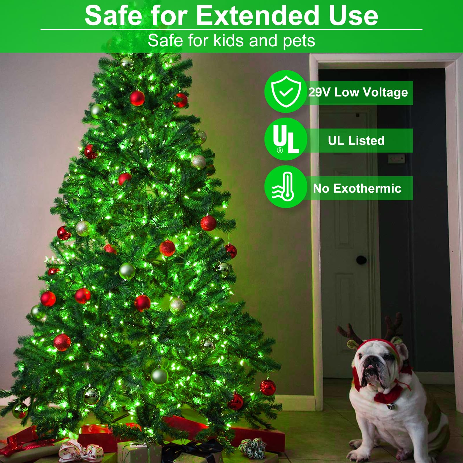 2 Pack Christmas Lights Outdoor, Total 200Ft 600Led Christmas Tree Lights With 8 Modes Waterproof, Green Wire String Lights For