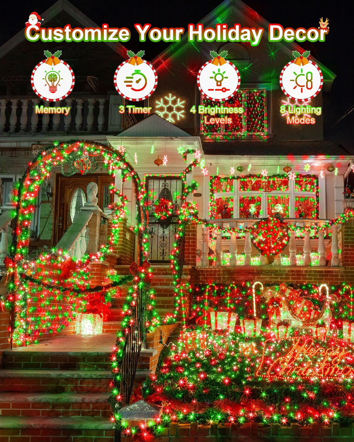 JIXXULVU 355FT 900 LED Christmas Lights, Waterproof, 8 Modes, Red and Green, Indoor/Outdoor, Model 300L