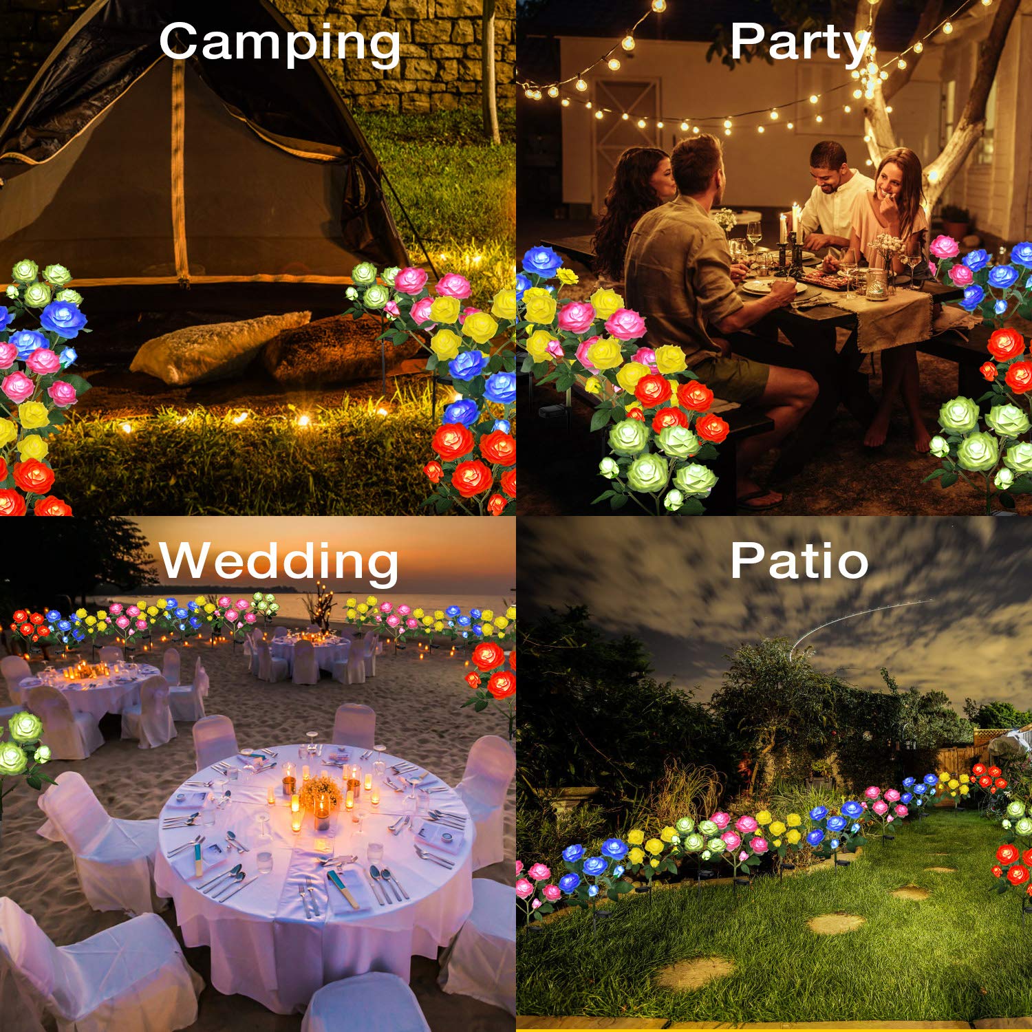 TYNLED Outdoor Solar Garden Stake Lights, 6 Rose Flowers, Waterproof, 1 Pack, Blue