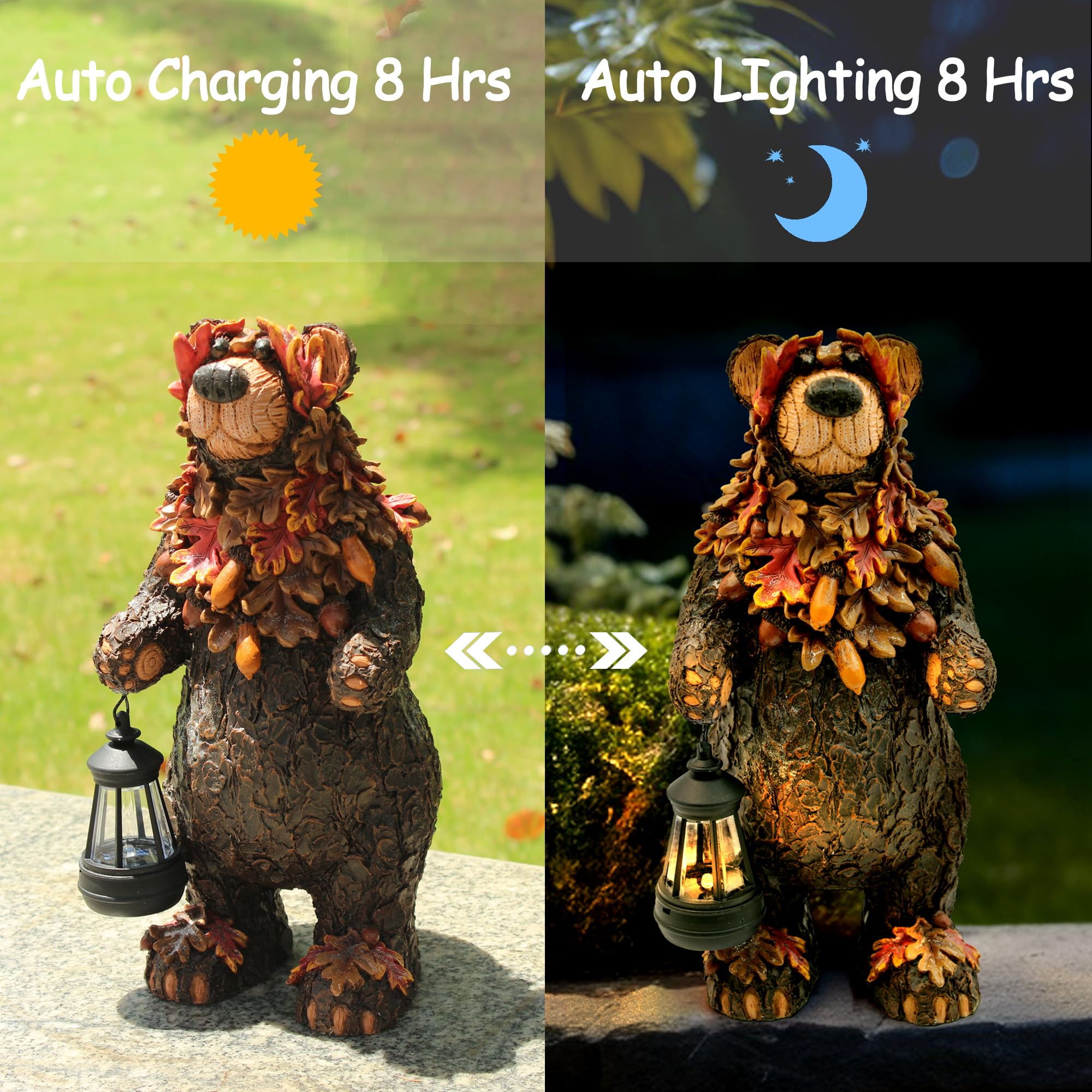 Ymxyjm Solar Garden Statue Bear Figurine, Garden Art Outdoor Statues With Solar Lantern, Loving Bear For Patio, Balcony, Yard, L