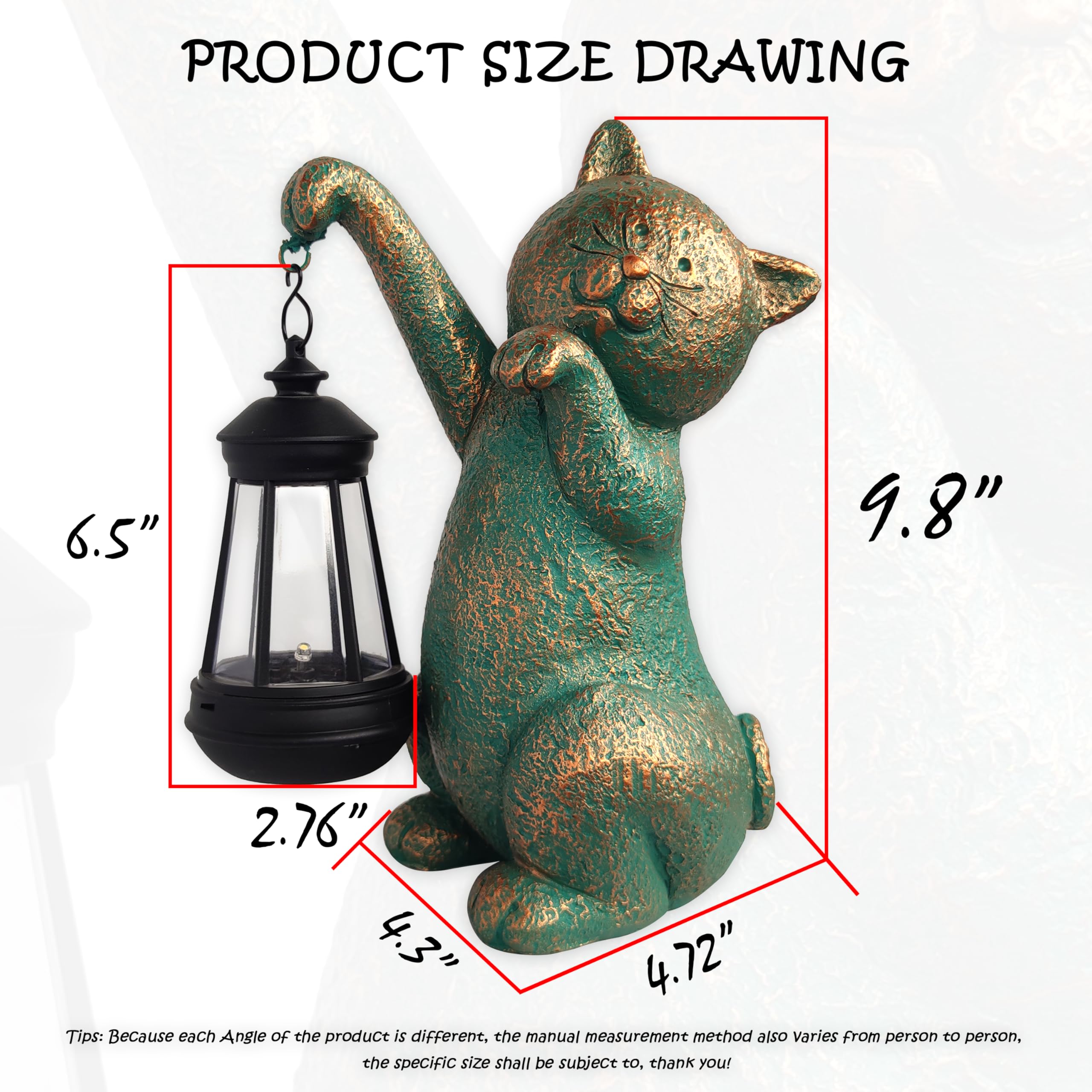 Joybee Garden Statues Cat With Solar Lantern Outdoor Decor-Cat Solar Figurines Lights Decorations For Patio Yard Lawn Ornaments-