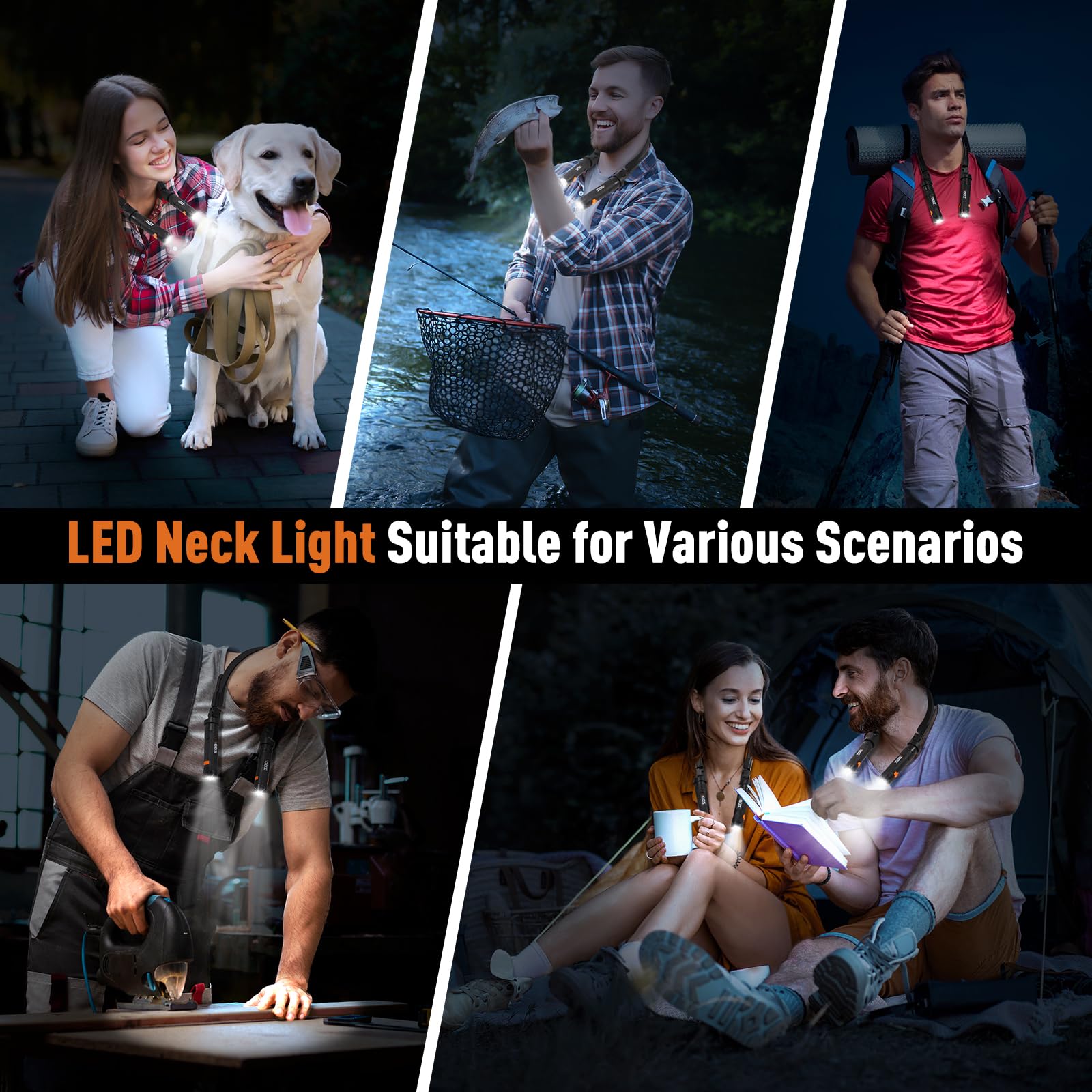 ZOOI Neck Light - Black Flashlight Lamp for Men, 7 x 4.33 x 0.6 inches, Ideal Valentines Day Gift for Him, Cool Gadgets