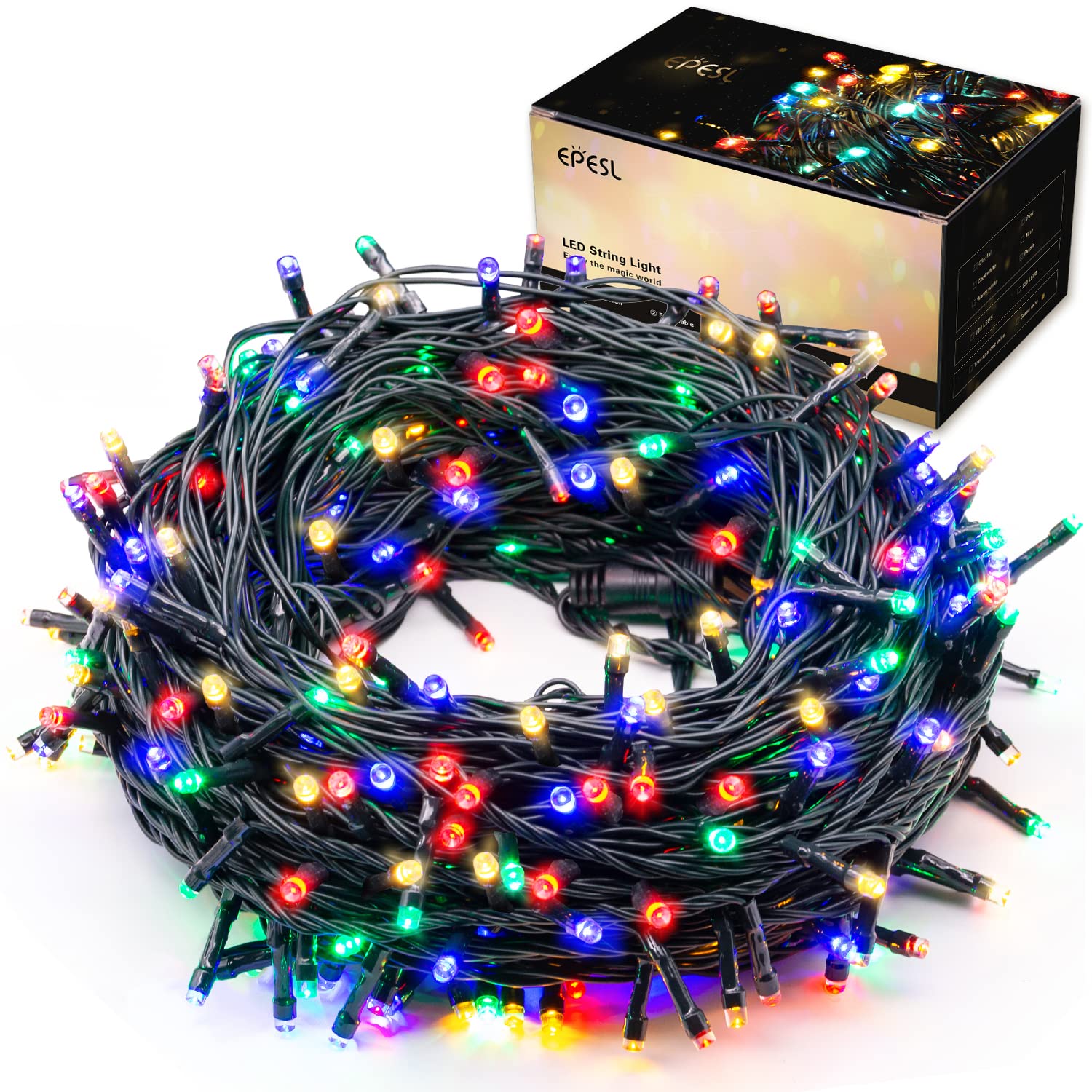 Epesl Indoor Christmas Tree Lights - 25m/82ft, 220 LED, Waterproof, Multi Color, Model EL22GWSLUS-ML