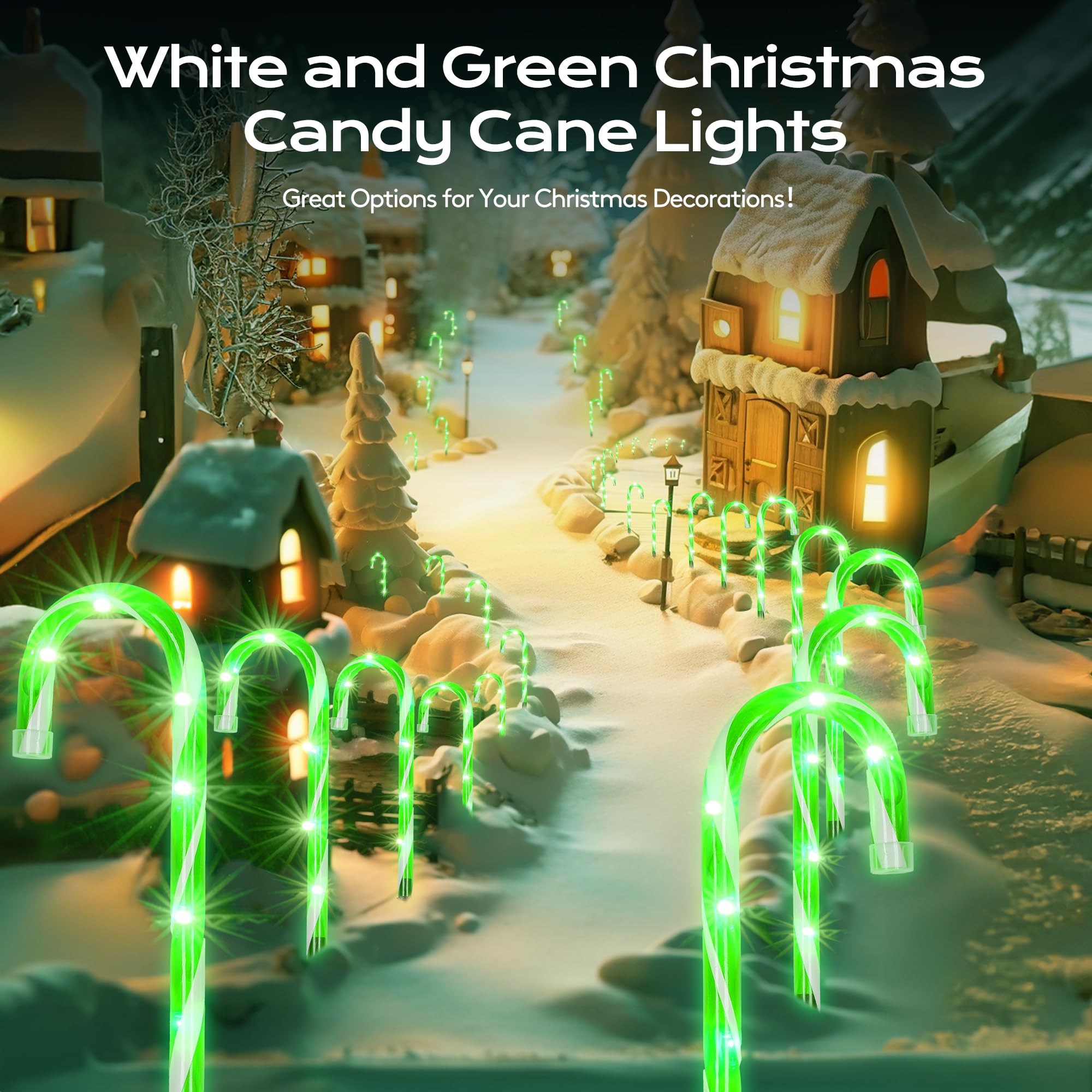 KiflyTooin Christmas Candy Cane Lights - 12 Pcs Green Connectable Pathway Lights, 72 Count Incandescent for Indoor/Outdoor Decor