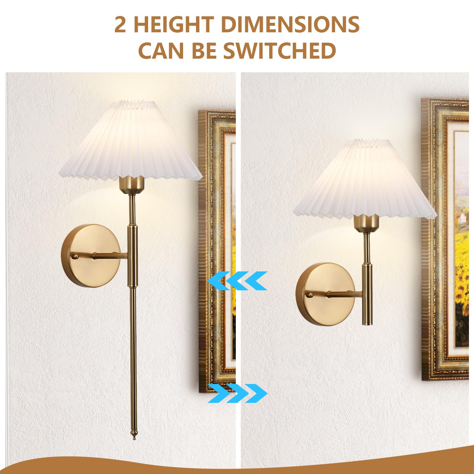 XIGUCUCN Rechargeable Wall Sconces Set of Two, Gold Metal, Dimmable with Remote Control, 15 Color Changing, Model XG-WL05GD