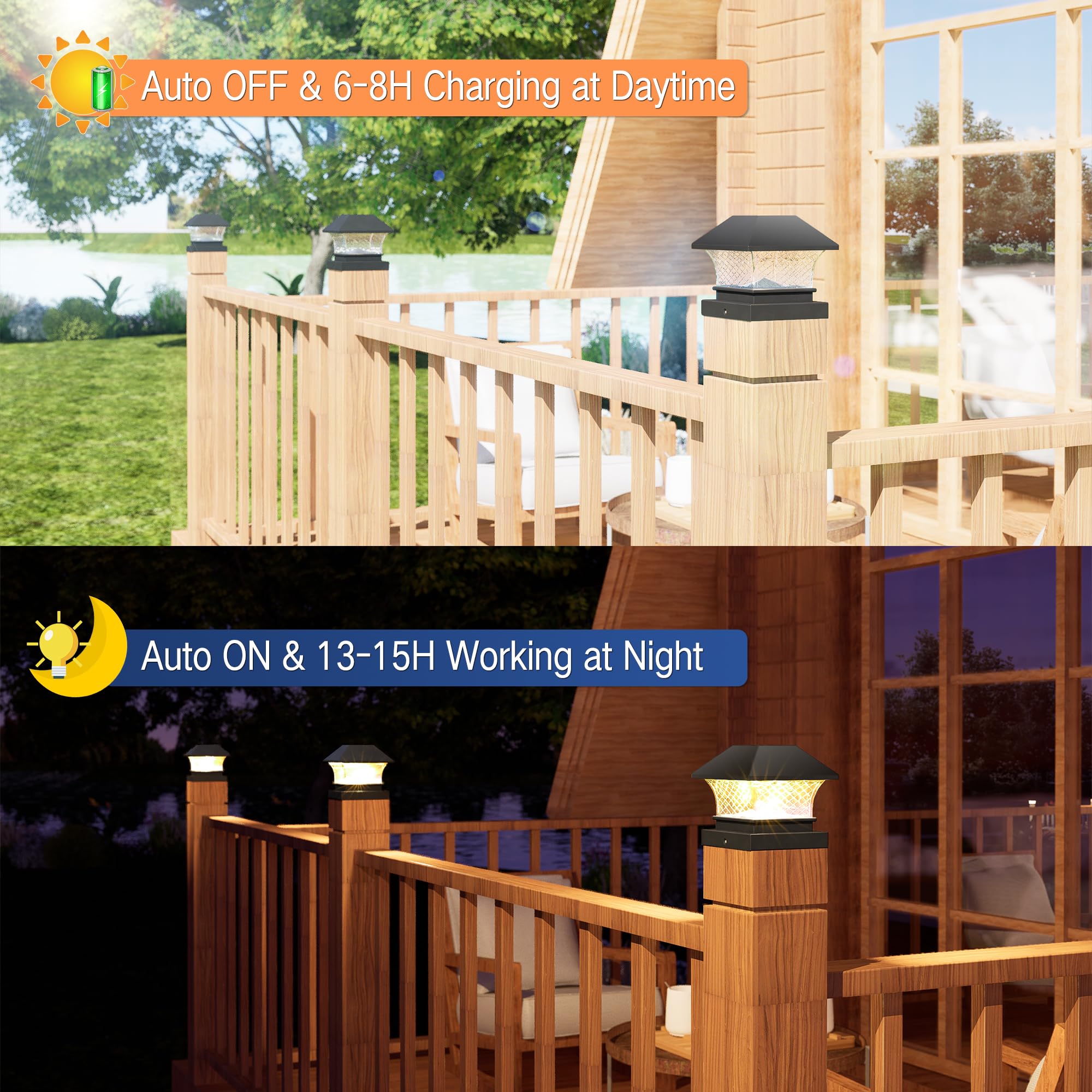 Brizled Solar Post Cap Lights 6 Pack, Warm White, Fits 3.5x3.5 to 5x5 Posts, Plastic, Model 27382766