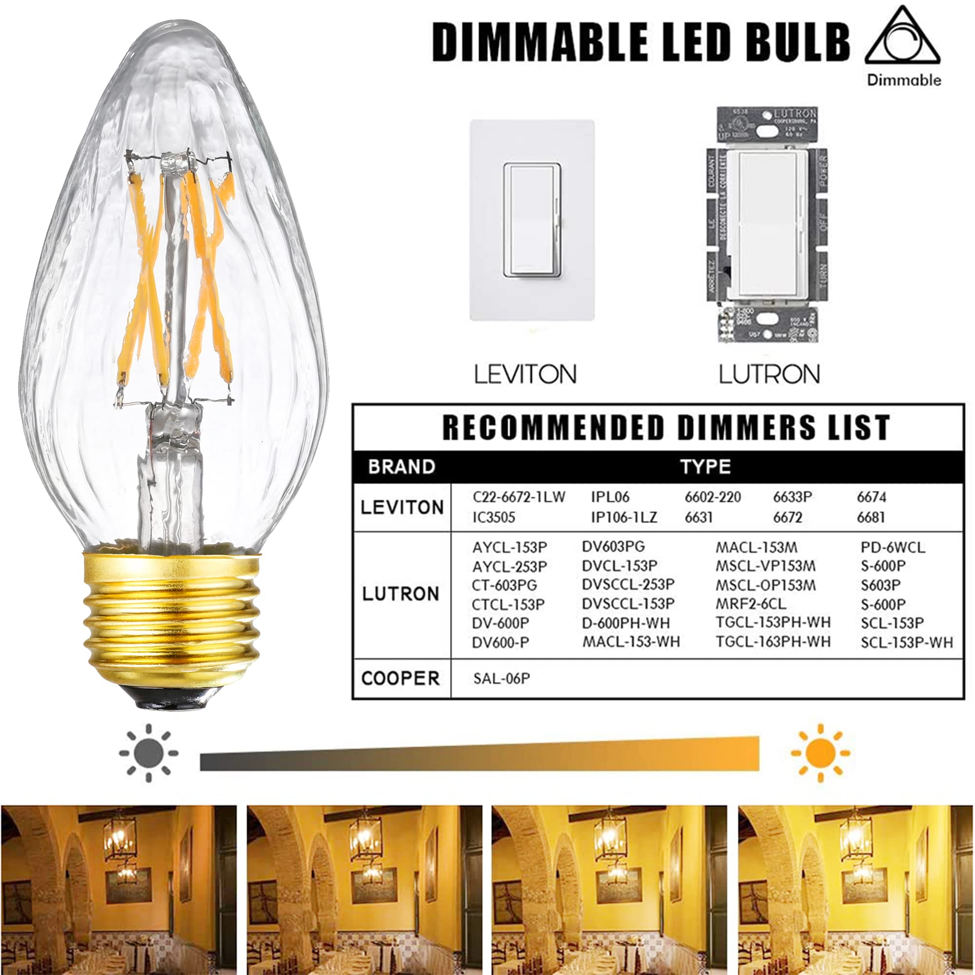 Leools Dimmable E26 Led Bulb 6W Equal 60 Watt Vintage Led Edison Bulb Ac120V 3000K Soft White F15 Led Bulb For Ceiling Fan Light